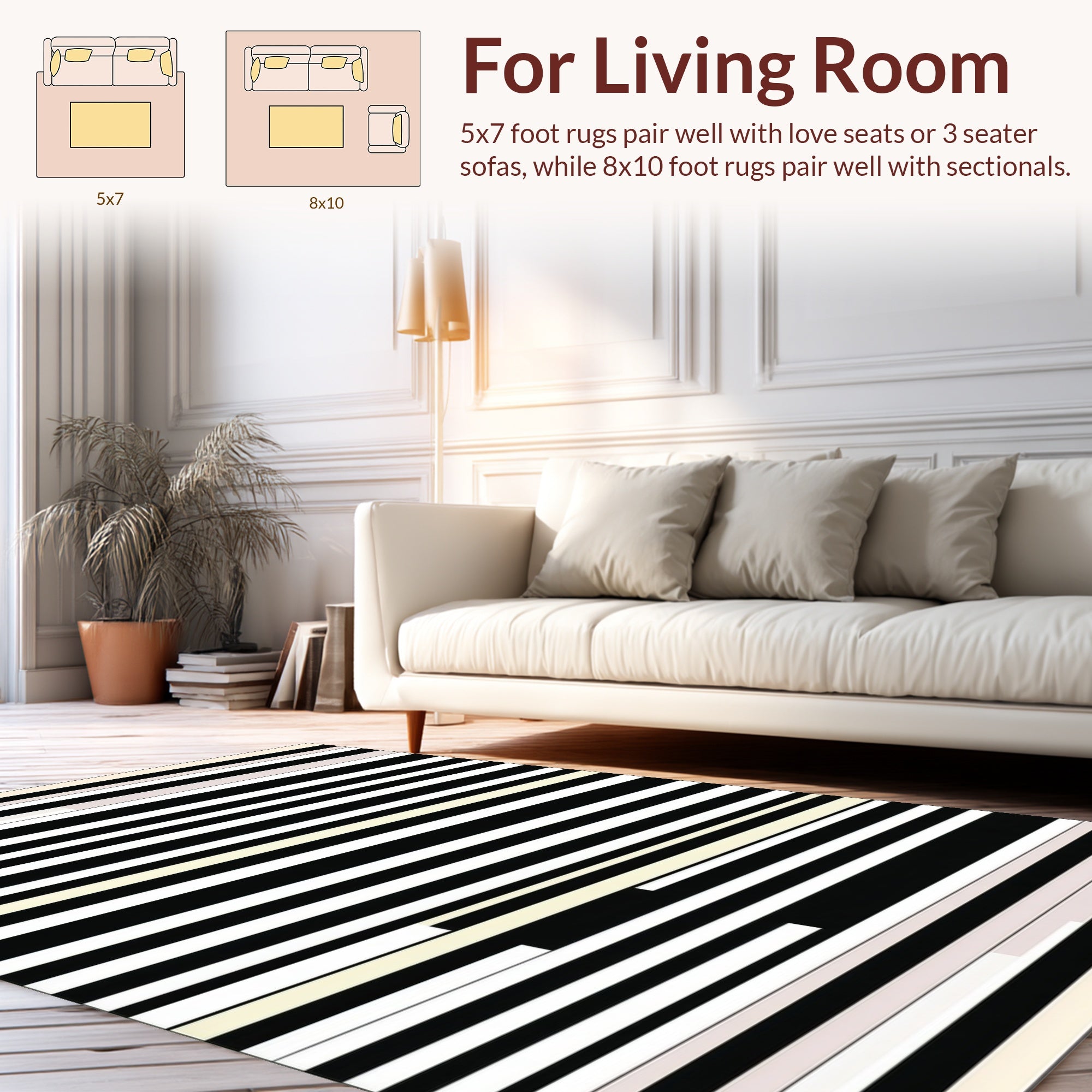 Bold Black White Cream Stripes Rug
