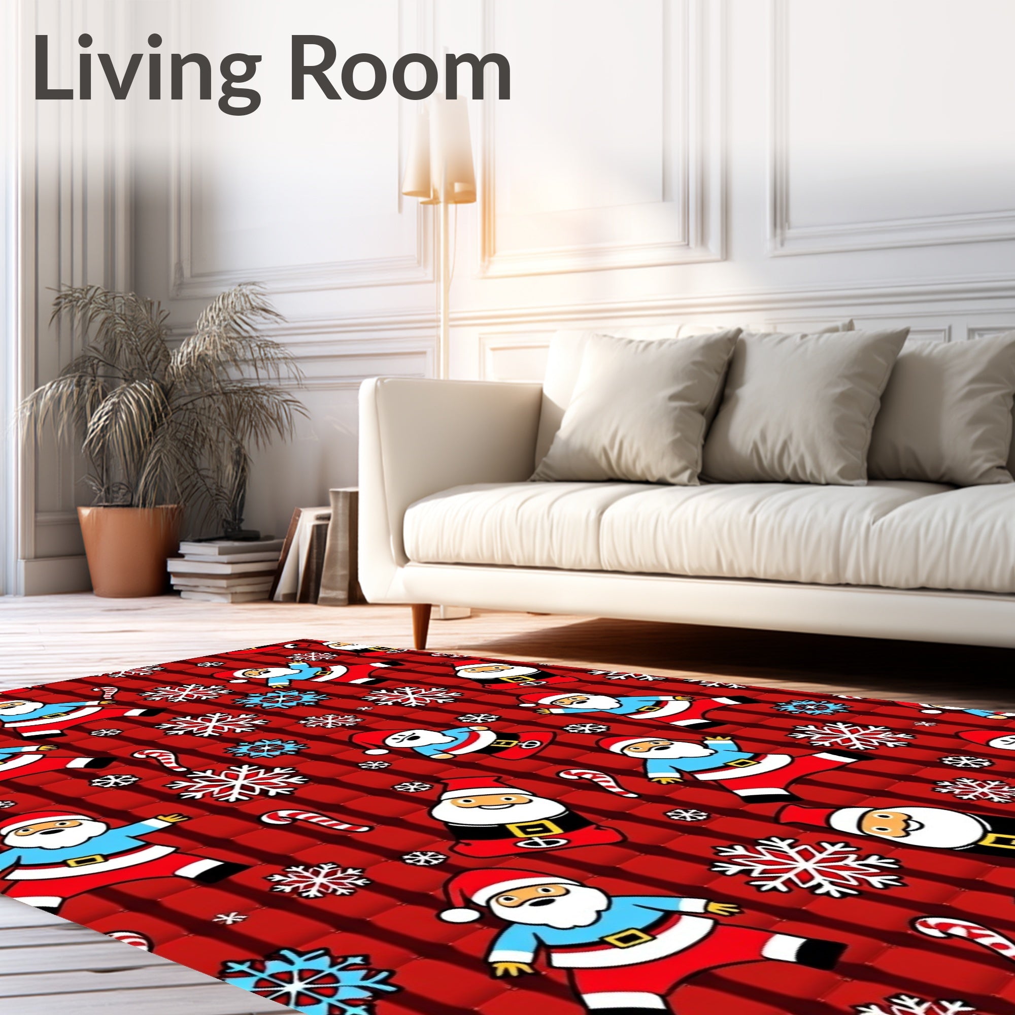 Jolly Santa Claus Red Snowflakes Medley Rug