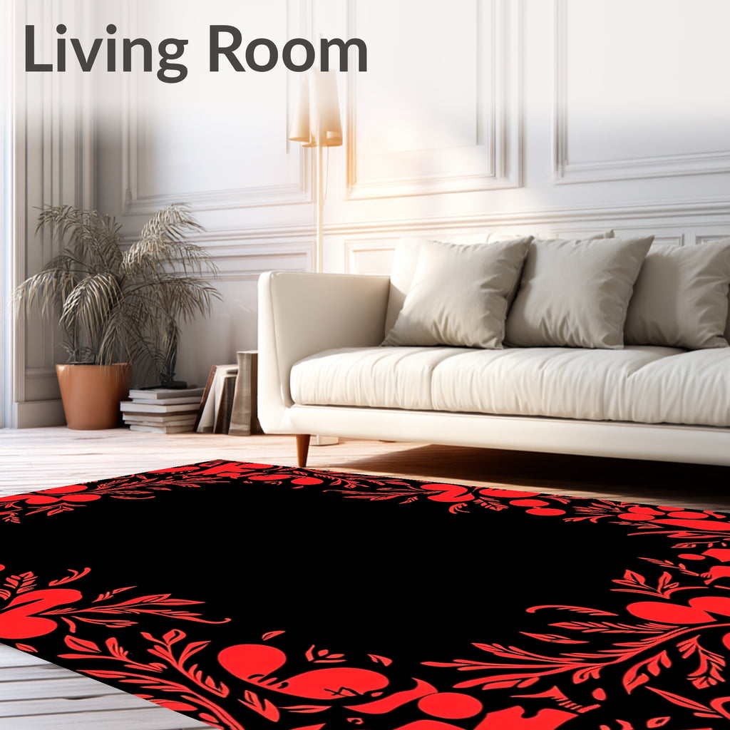 Vibrant Red Foliage Frame Rug