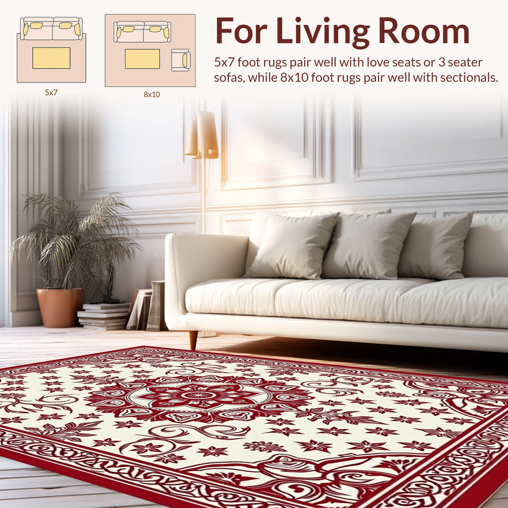 Ornate Red Floral Medallion Pattern Rug