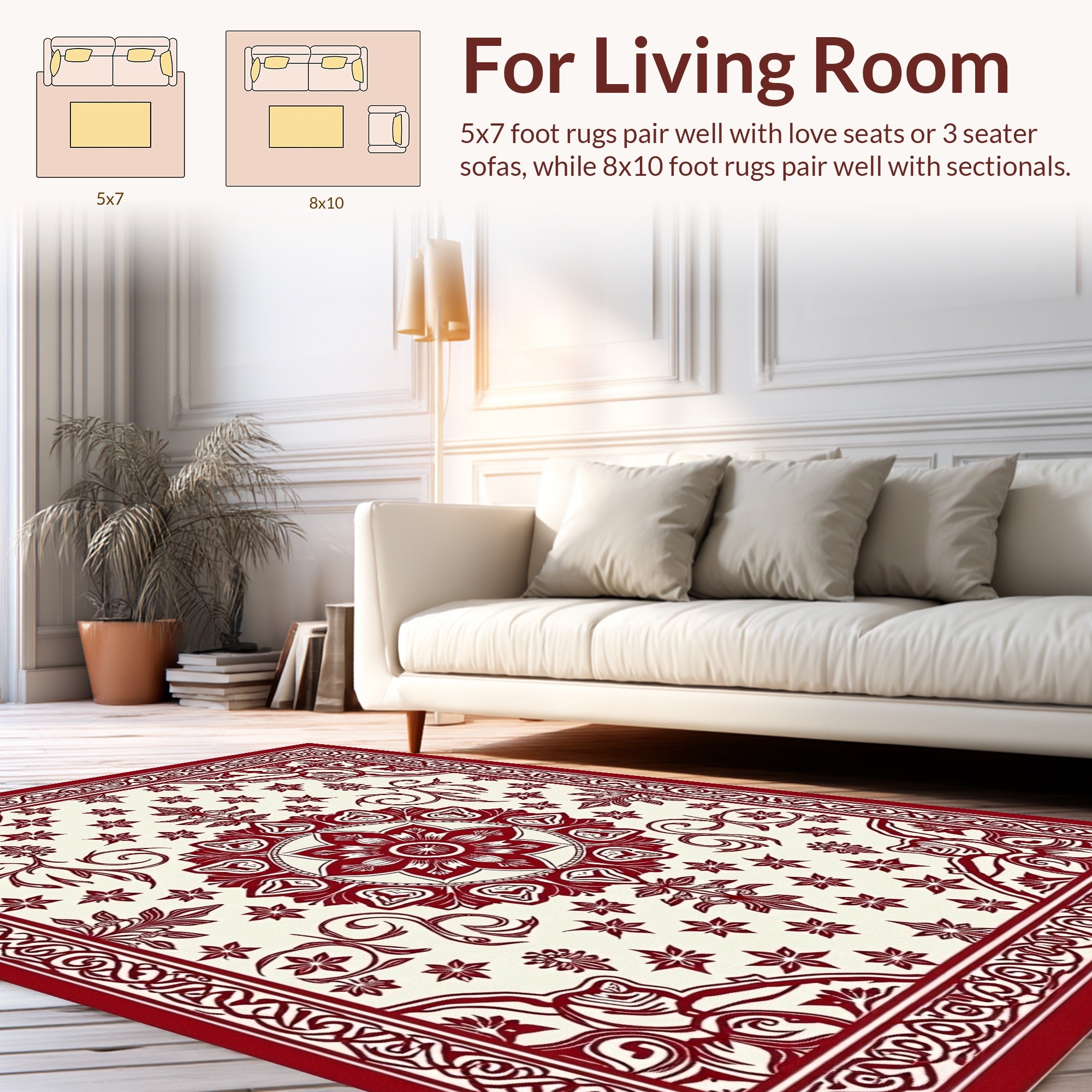 Ornate Red Floral Medallion Pattern Rug