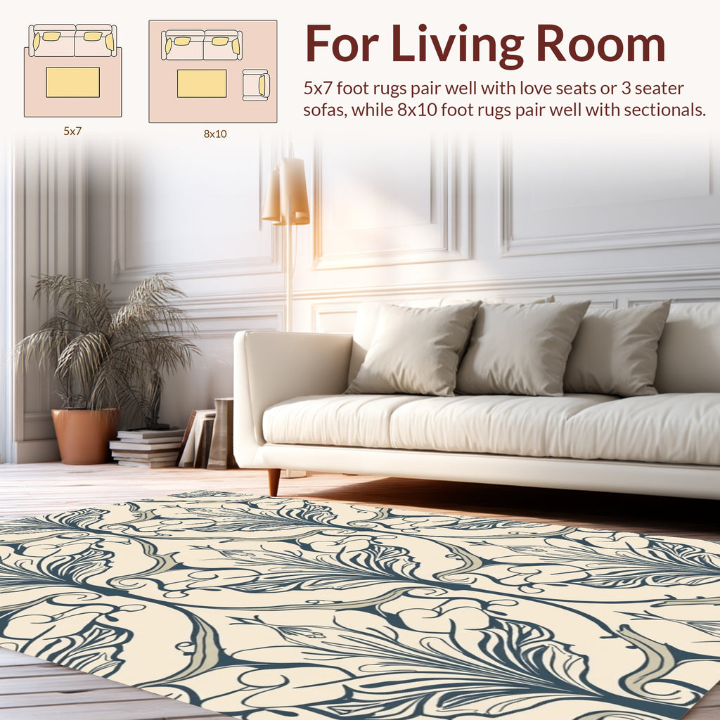Art Nouveau Floral Damask Ivory Rug