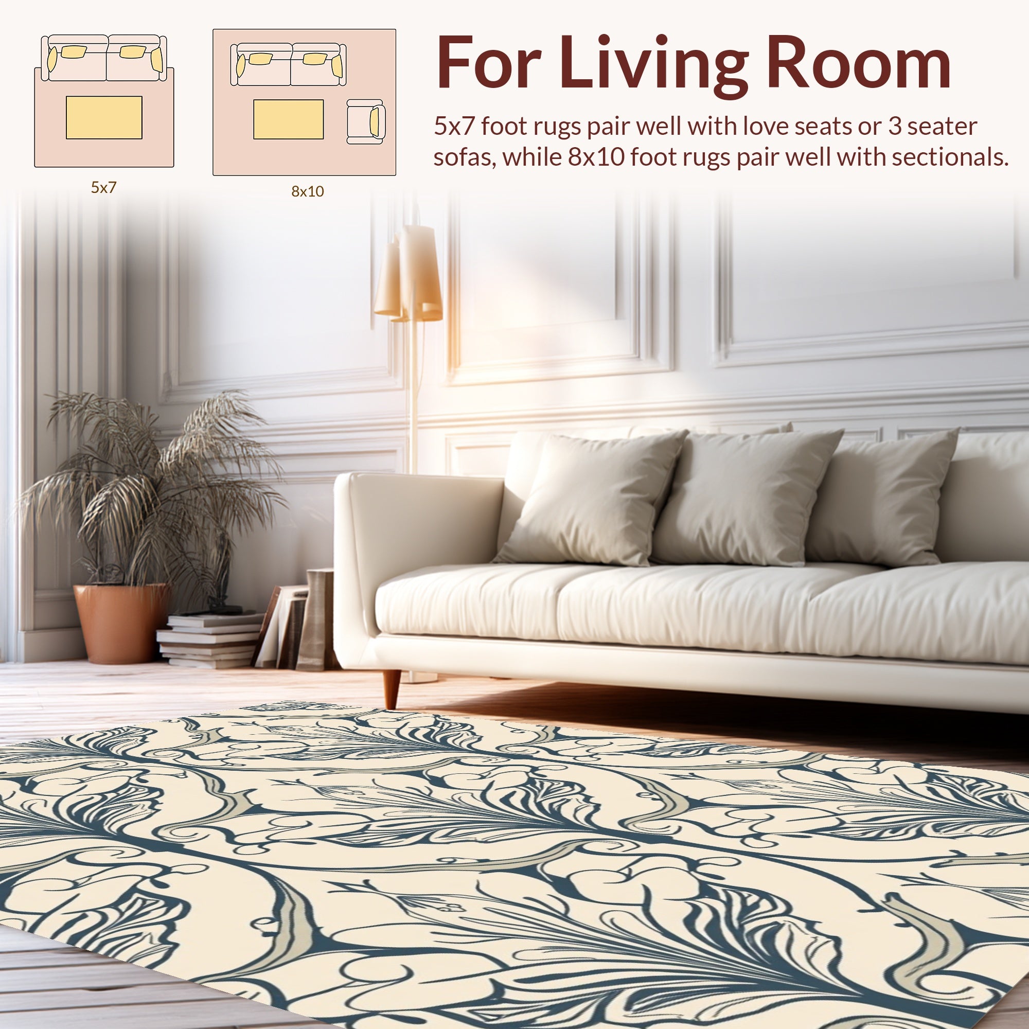 Art Nouveau Floral Damask Ivory Rug