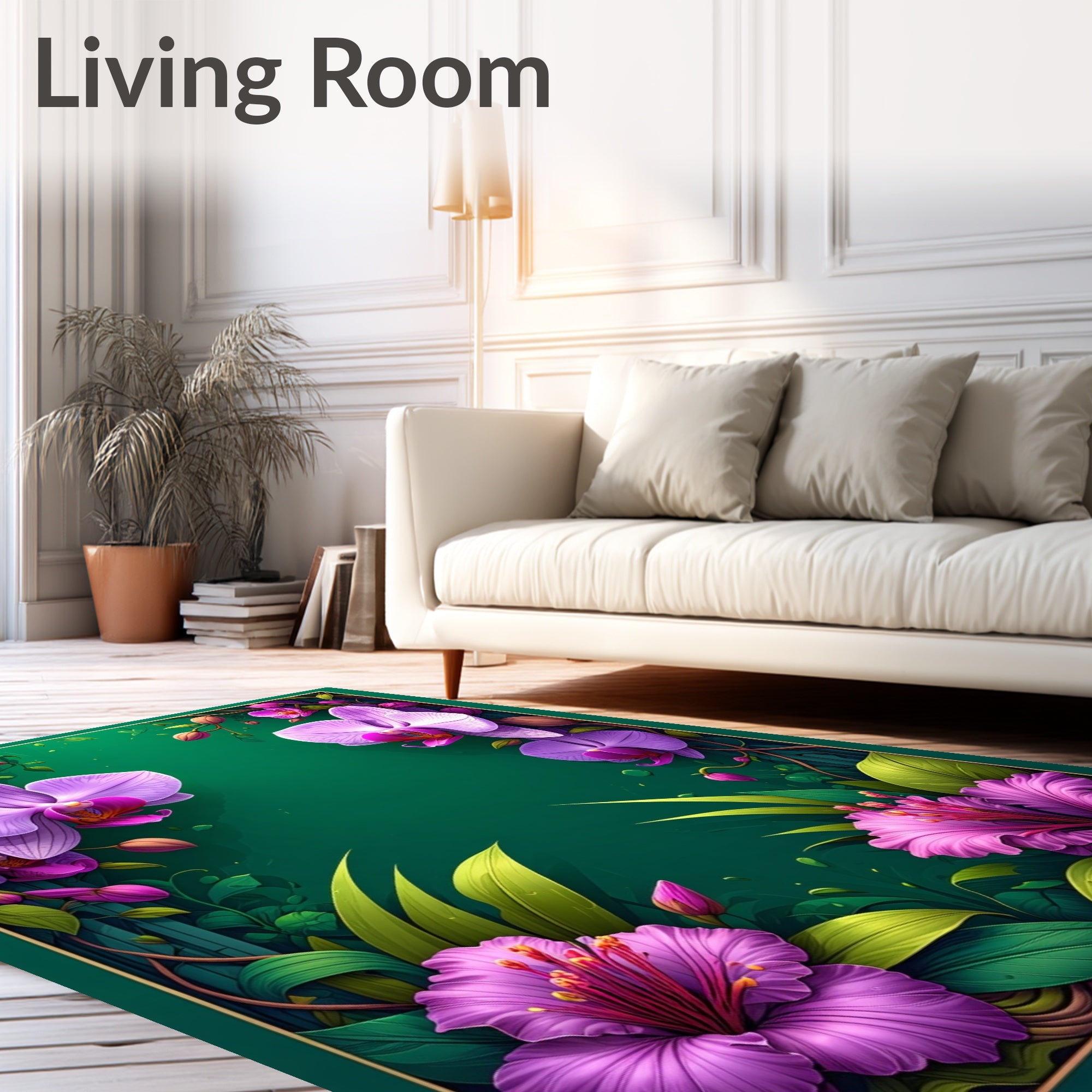 Tropical Orchid Floral Pattern Rug