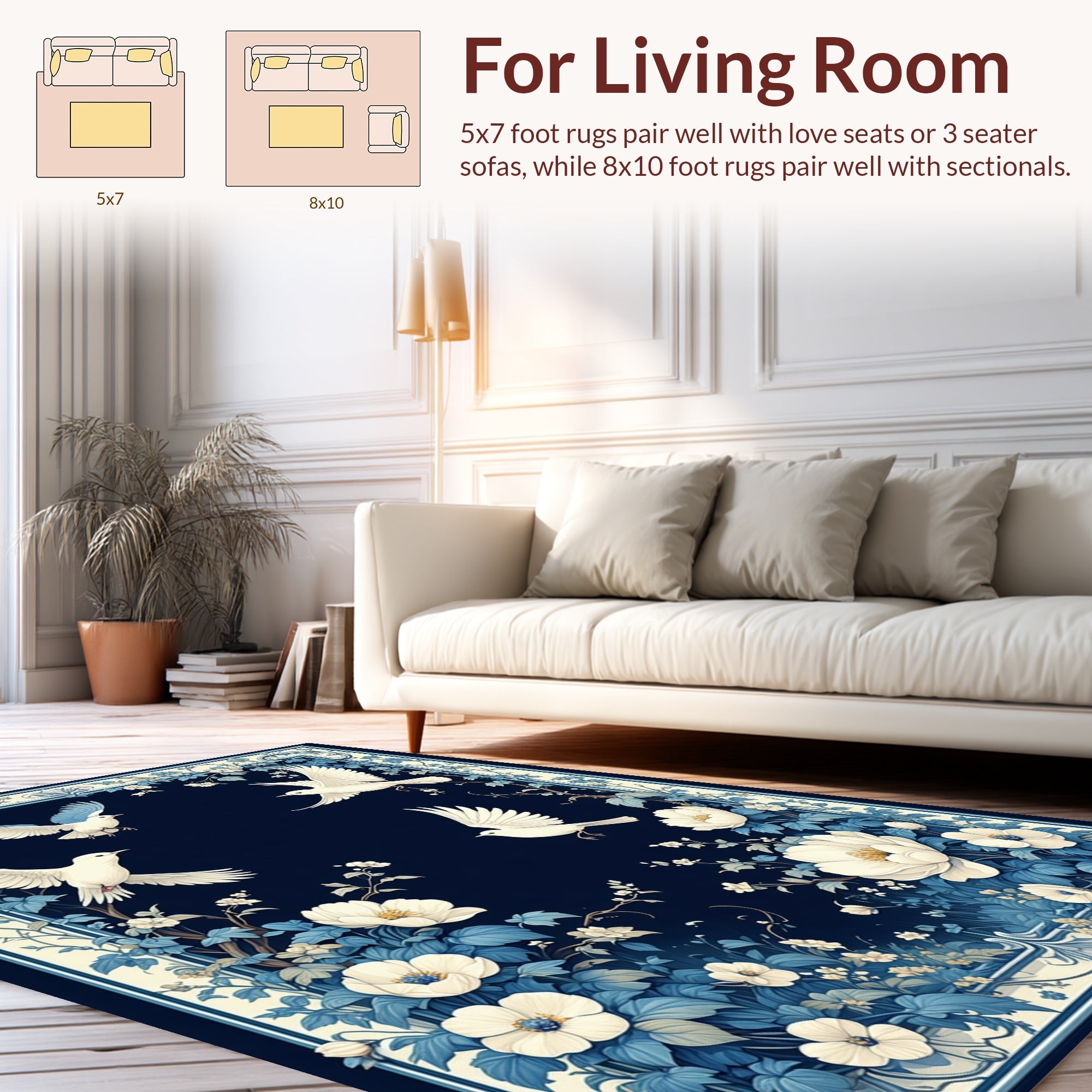 White Birds and White Blossoms Rug