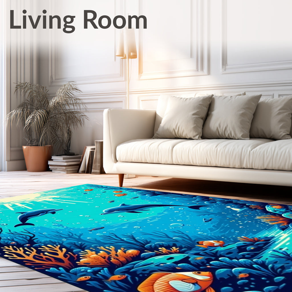 Vibrant Underwater Dolphins Coral Scene Rug