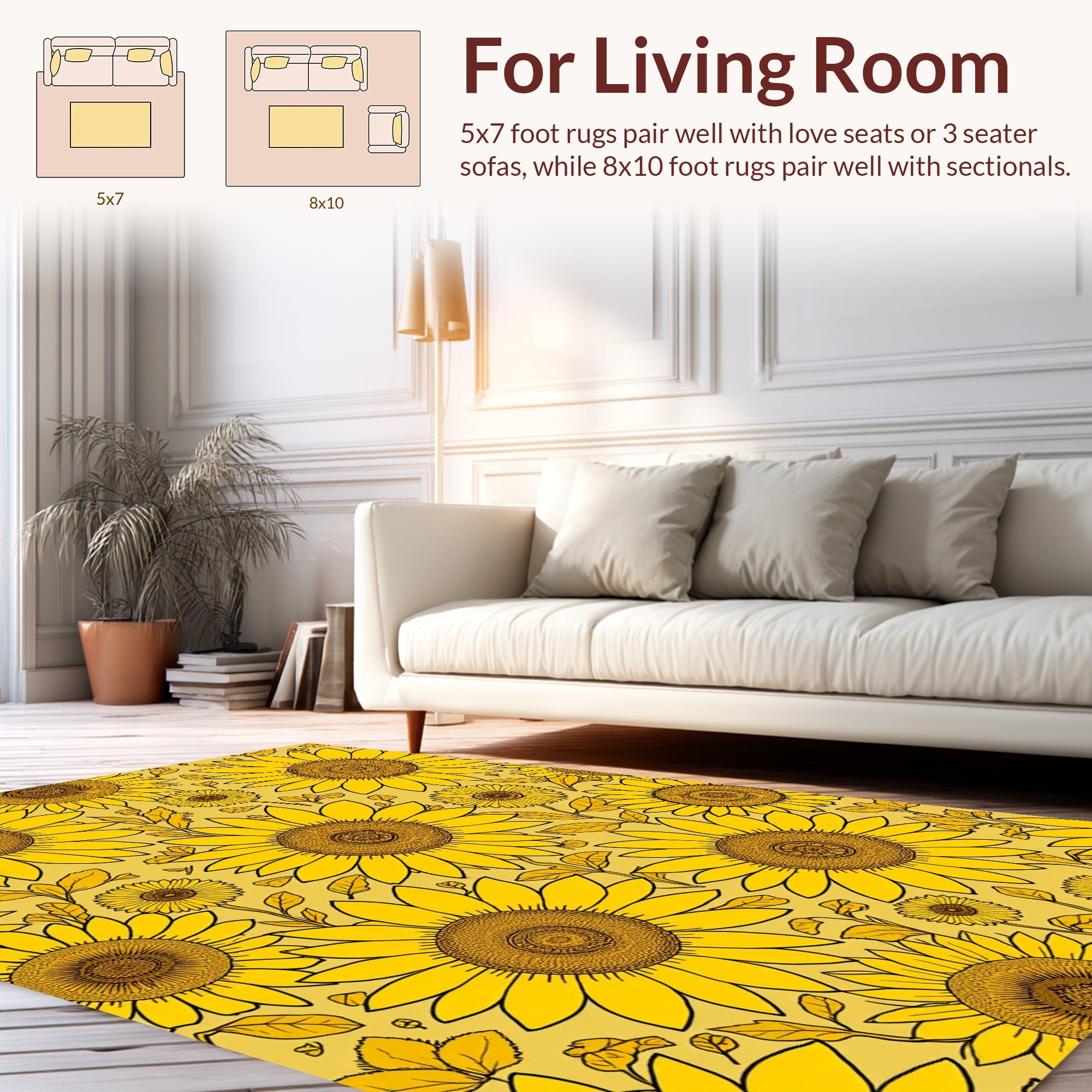 Vibrant Yellow Sunflower Pattern Design Rug