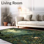 Woodland Deer With Birds Pattern Rug