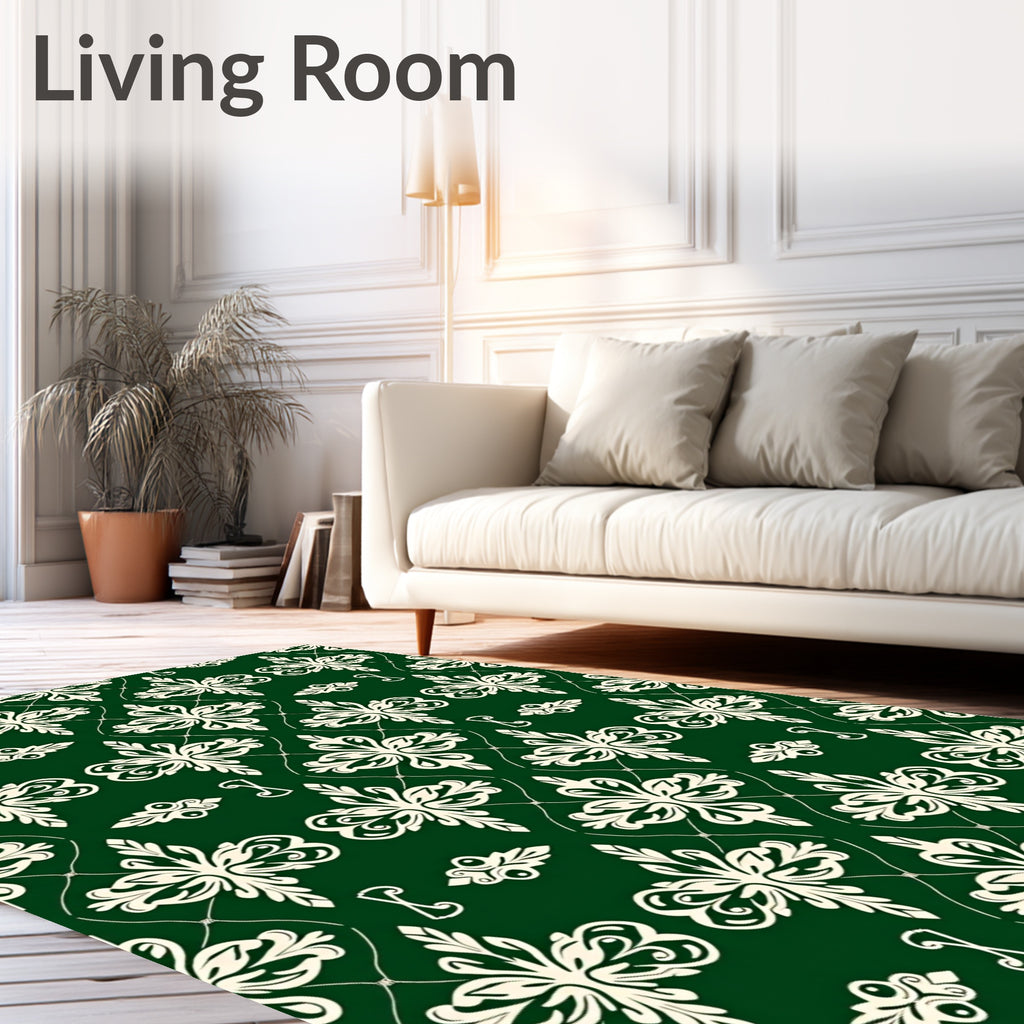 Emerald Green Damask Scroll Rug