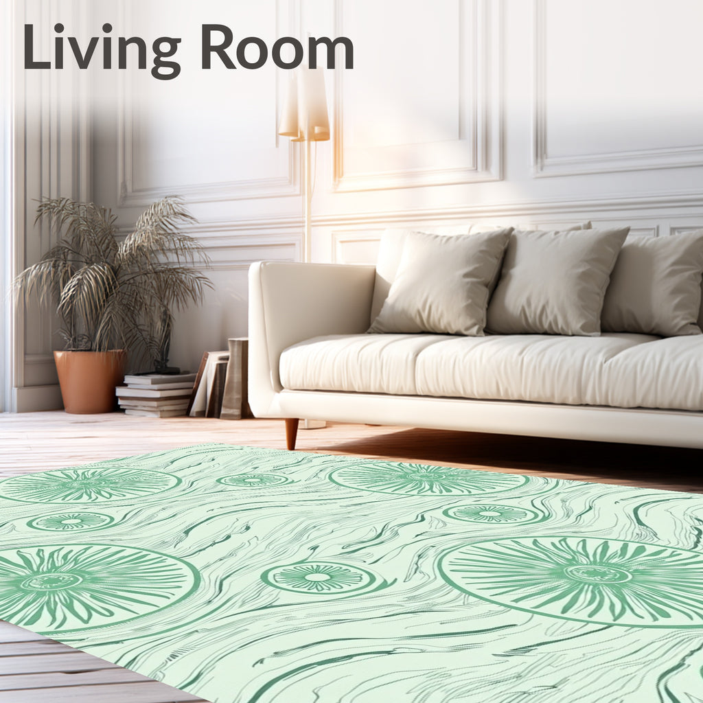 Seafoam Green Radial Medallion Swirl Rug