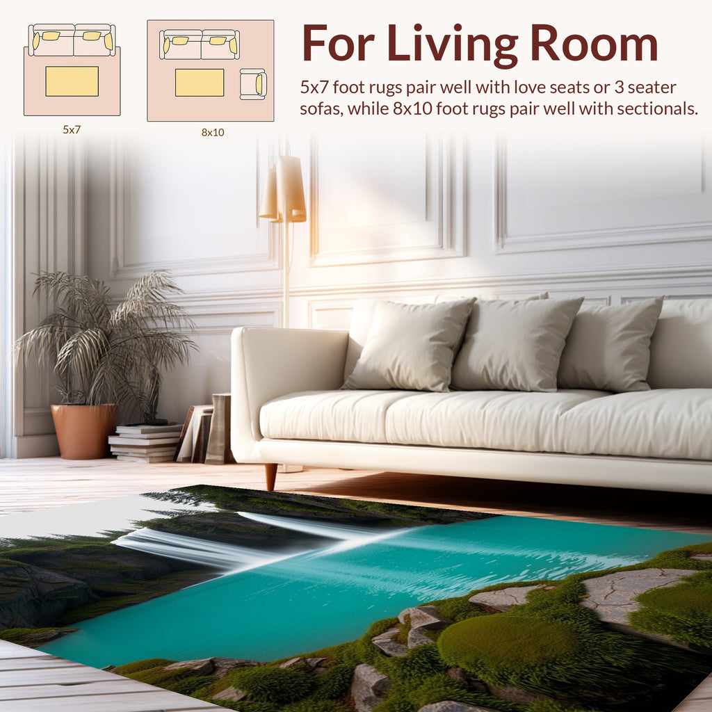Cascading Waterfall Turquoise Lake Rug
