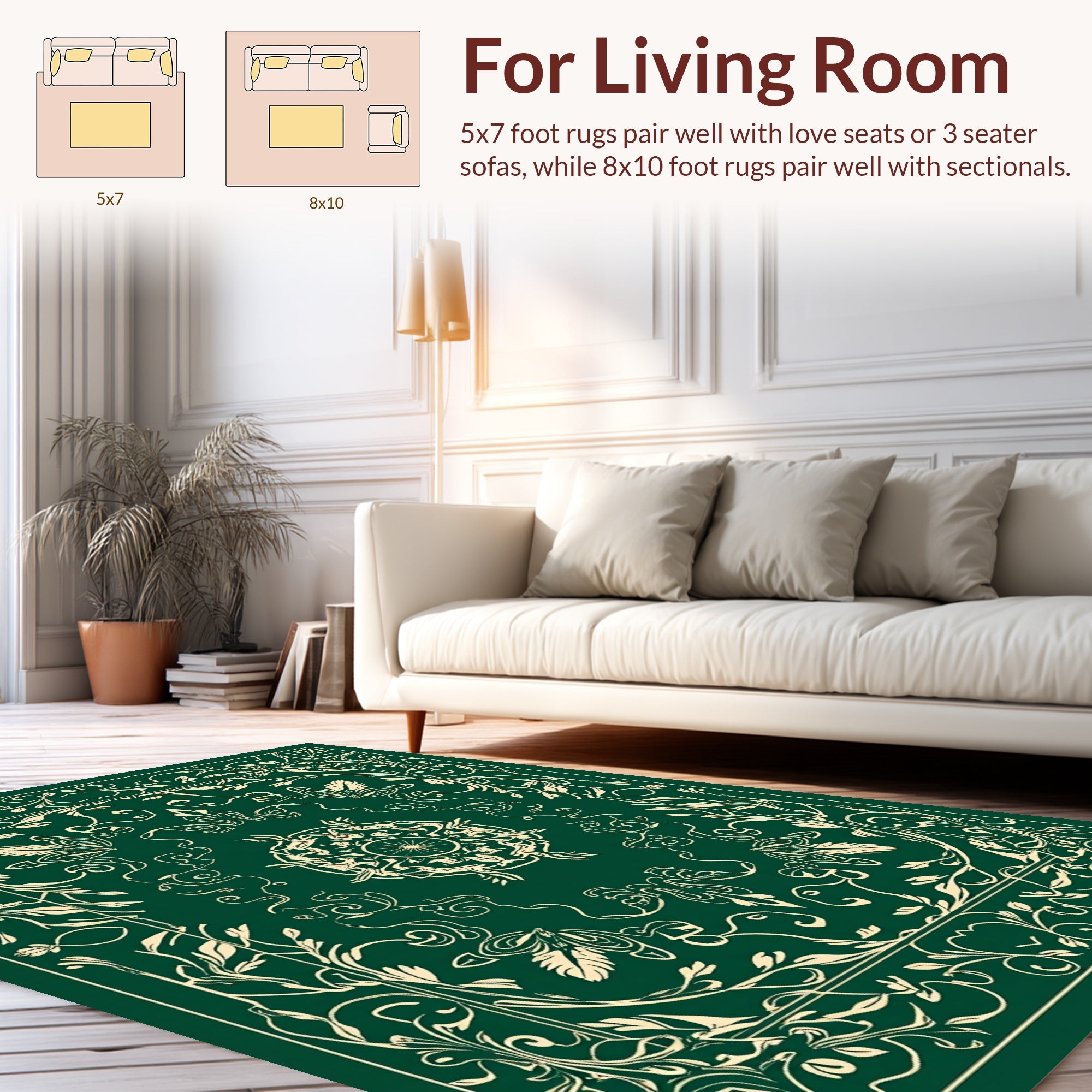 Elegant Floral Mandala Ivory And Emerald Rug