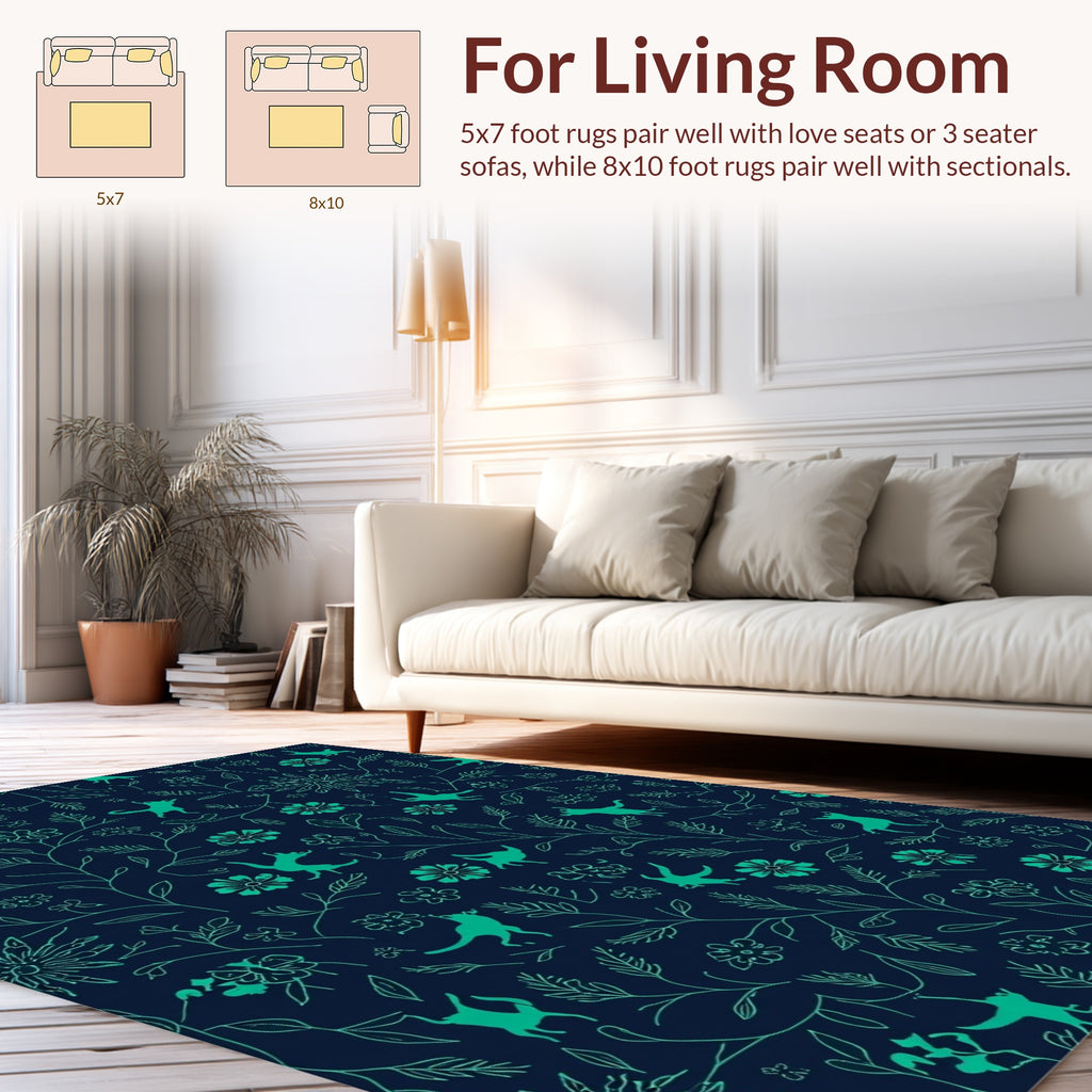 Playful Green Animal Floral Pattern Rug