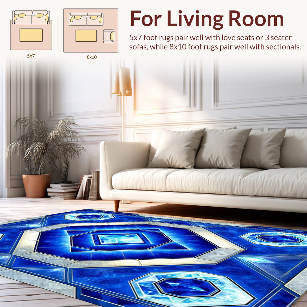 Radiant Blue Gemstone Geometric Pattern Rug