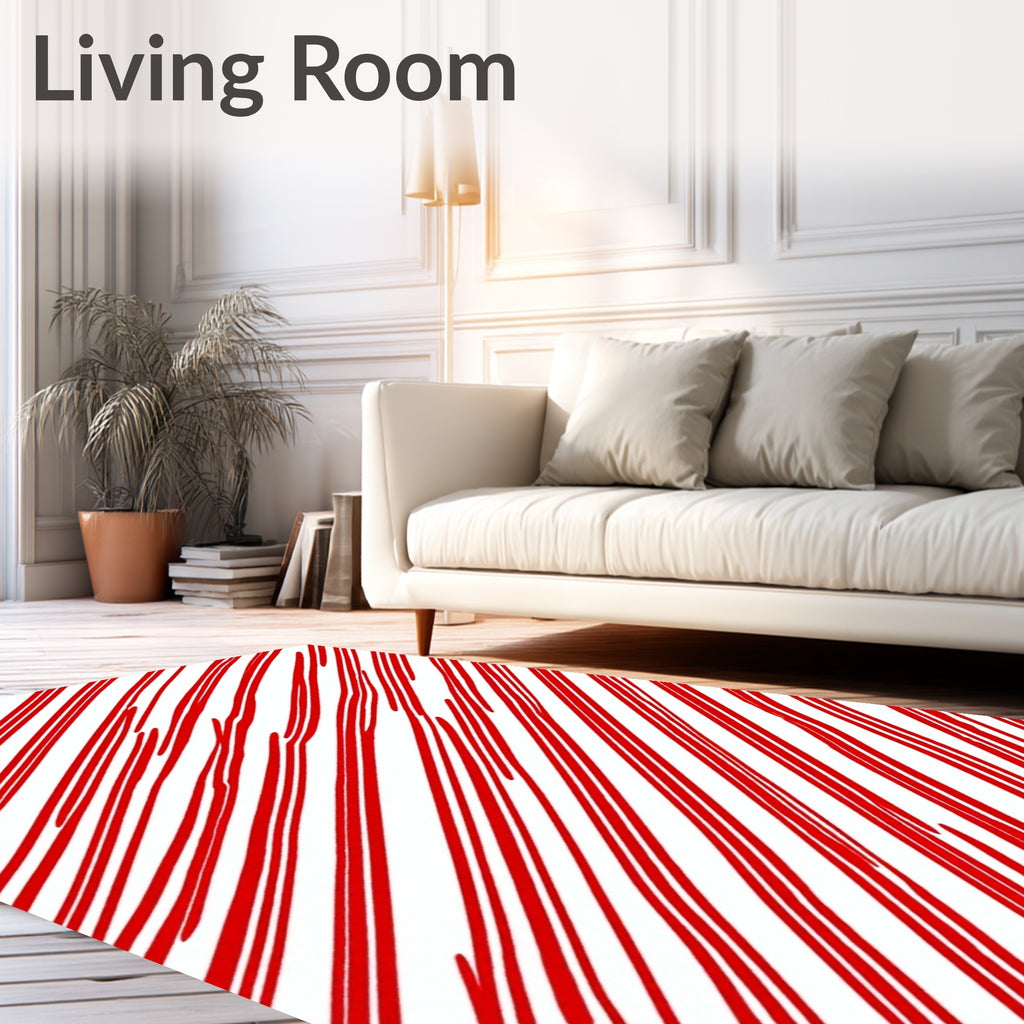 Red White Diagonal Stripe Rug