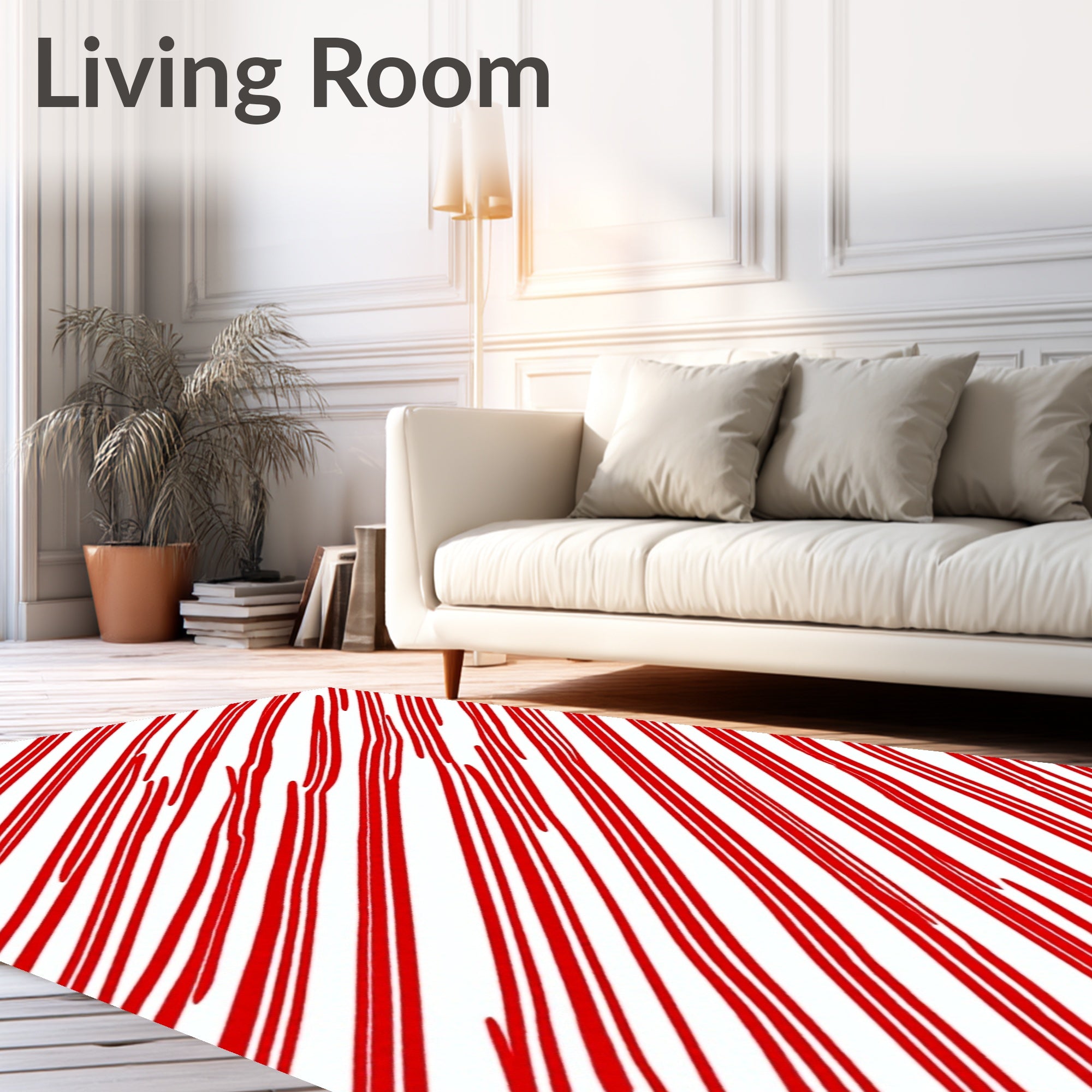 Red White Diagonal Stripe Rug