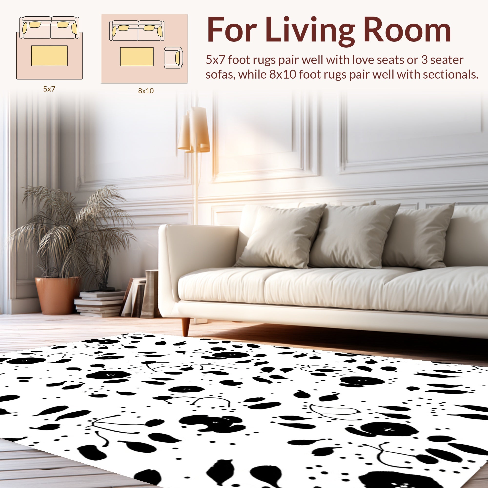Black Whimsical Floral Dot Pattern Rug