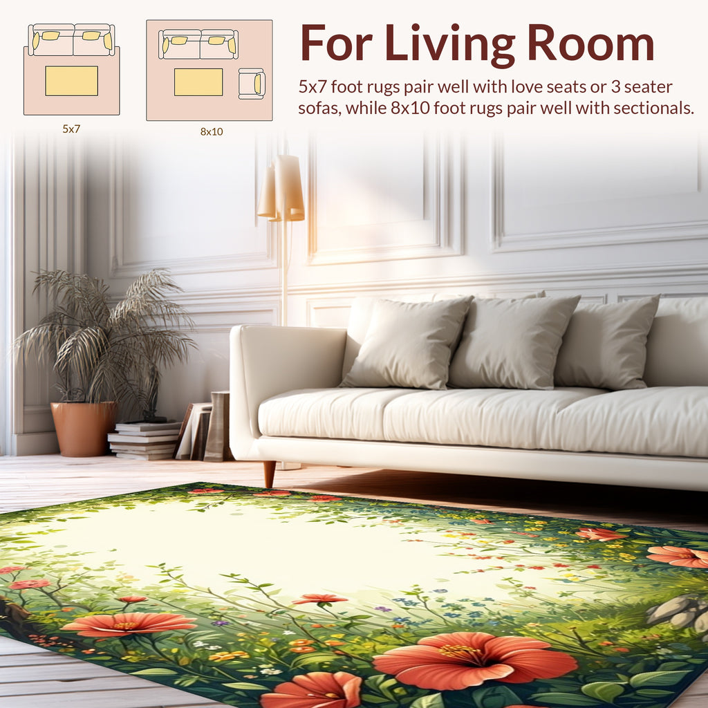 Enchanting Forest Path Floral Illustration Rug