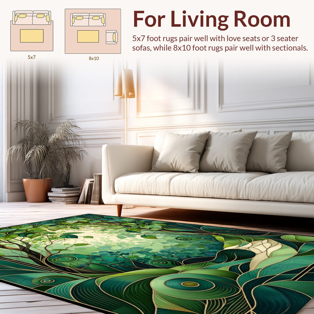 Art Nouveau Emerald Forest Pattern Rug