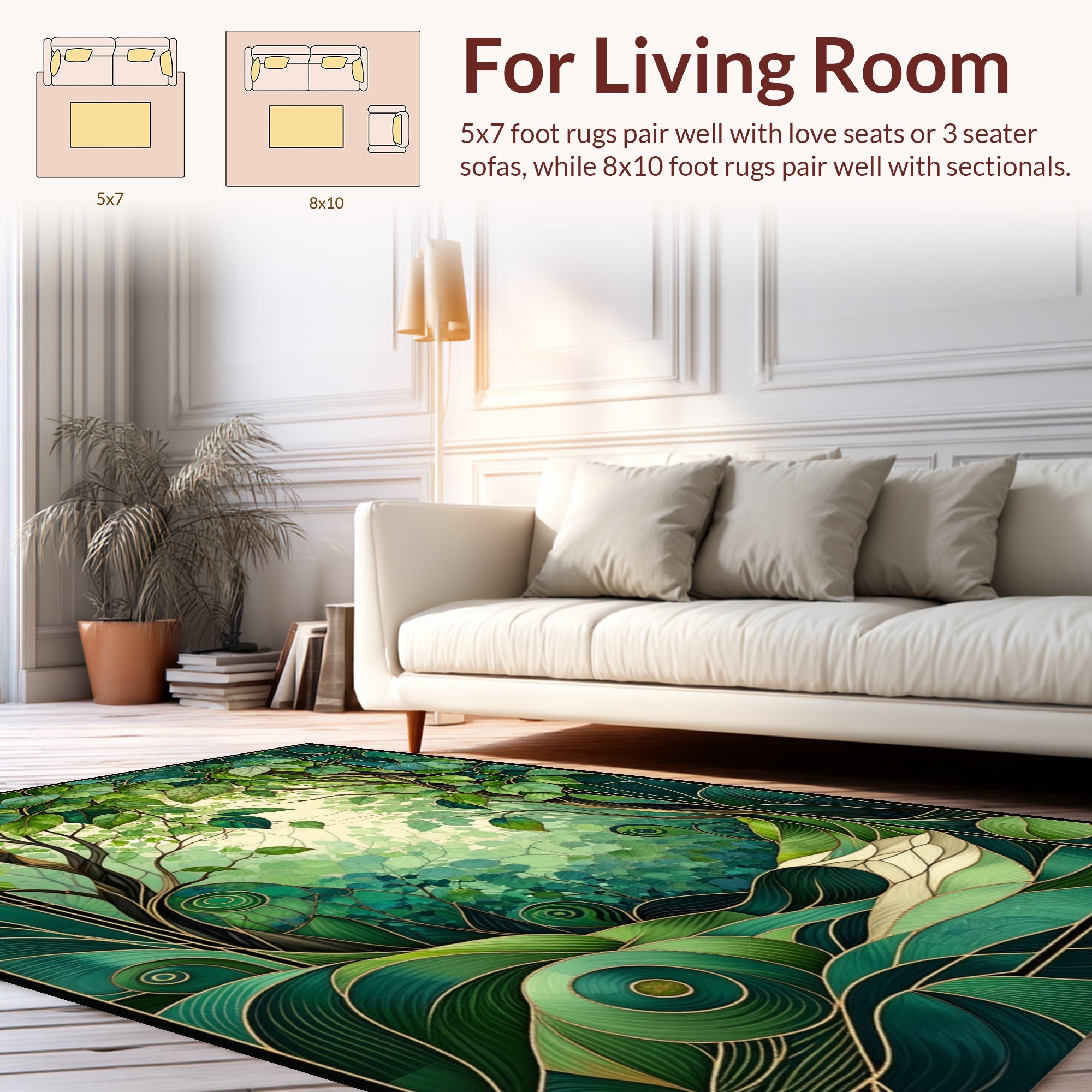 Art Nouveau Emerald Forest Pattern Rug
