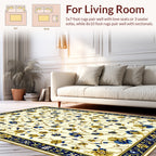 Intricate Floral Garden Blue Gold Design Rug