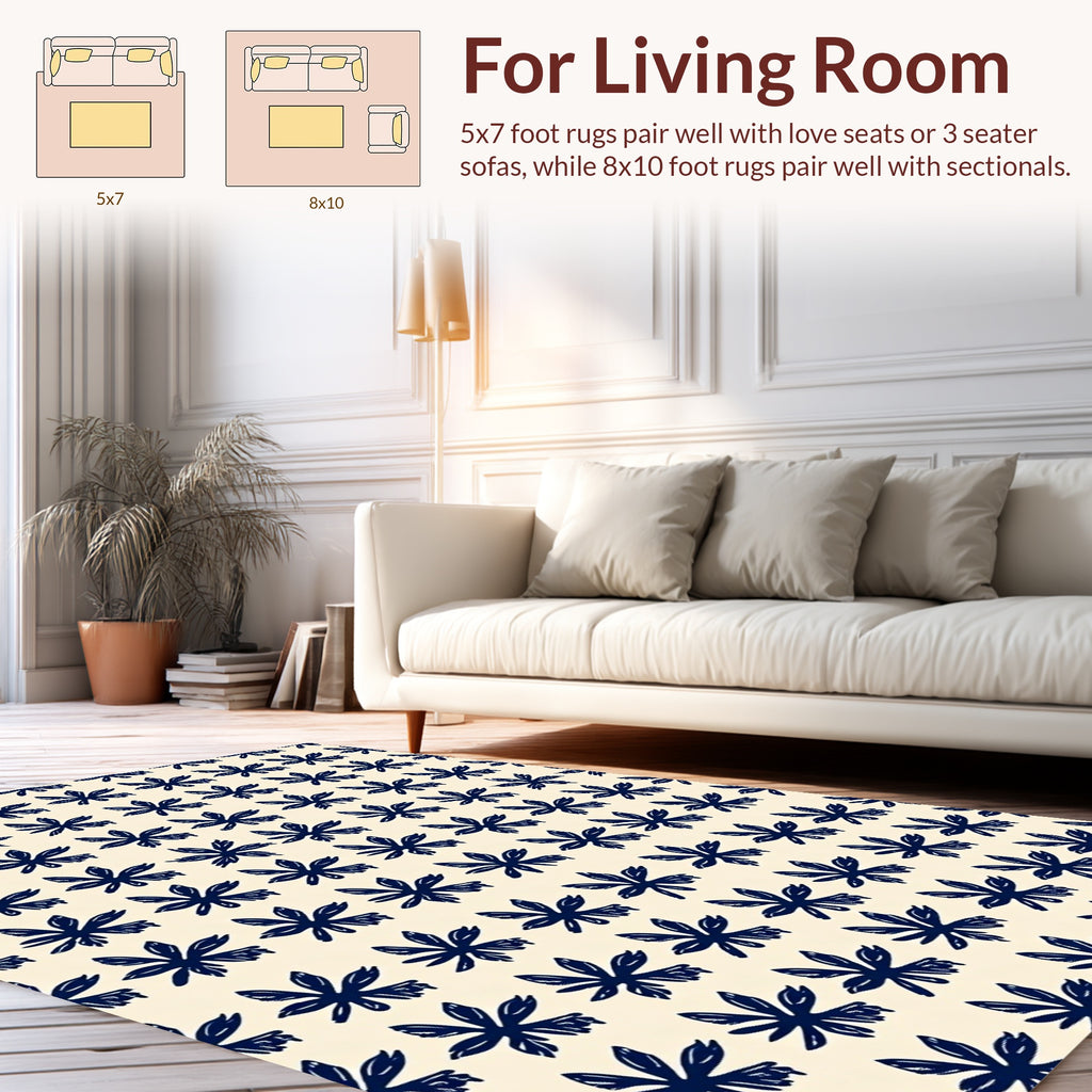Navy Starburst Floral Pattern Rug