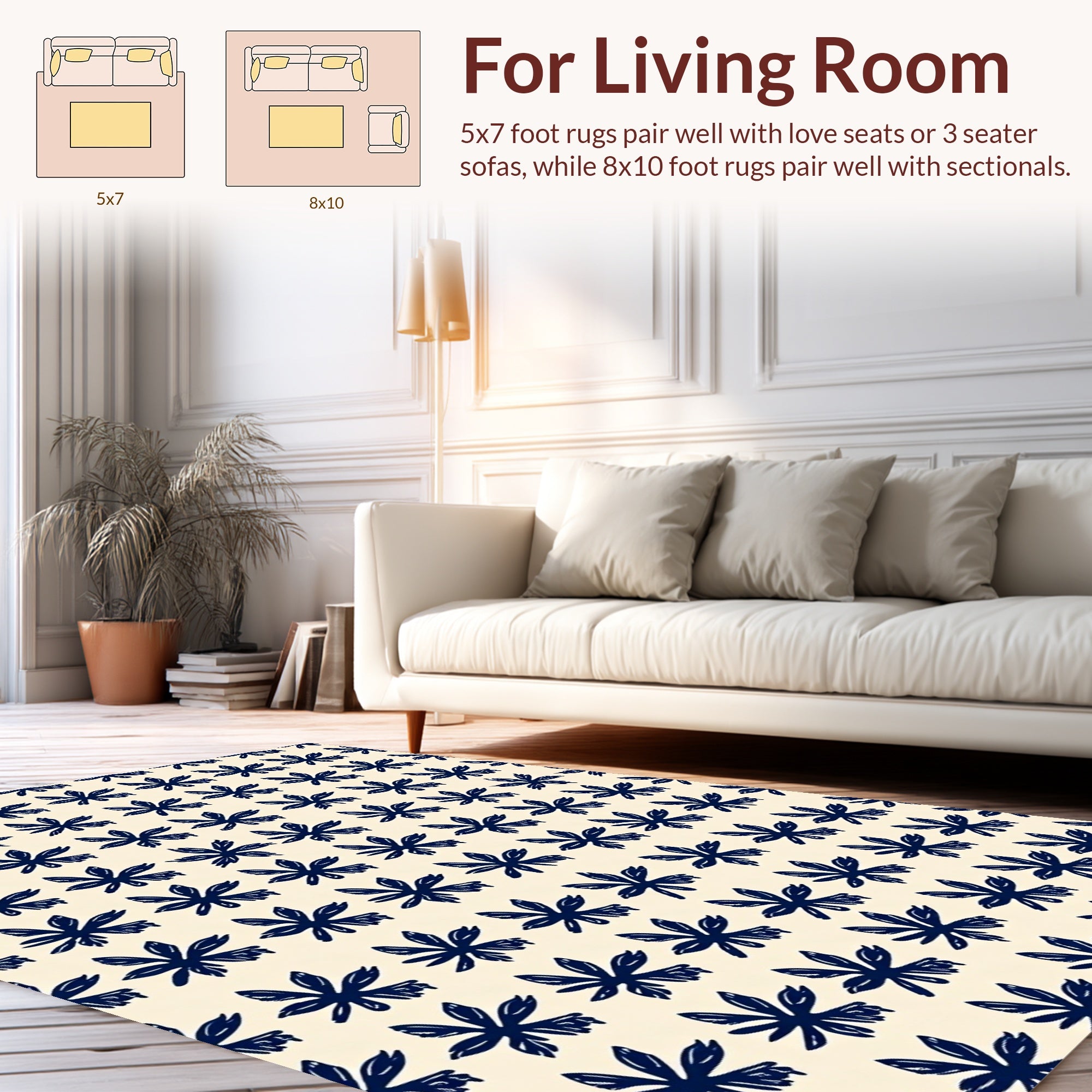 Navy Starburst Floral Pattern Rug