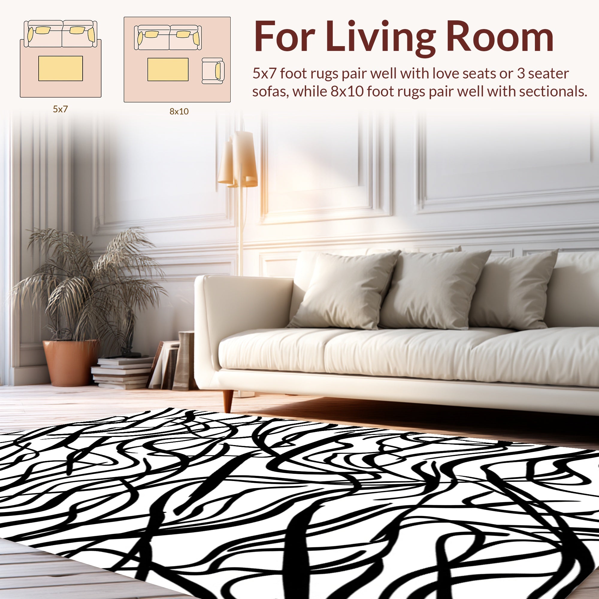 Abstract Swirling Black Line Pattern Rug