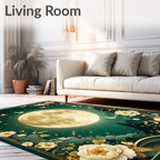 Golden Floral Moonscape Bird Rug