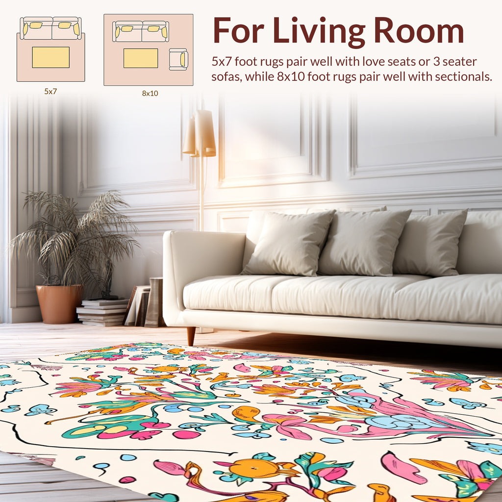 Vibrant Floral Swirls Petals Design Rug