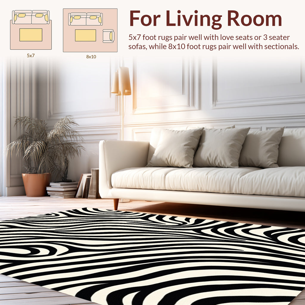 Bold Black White Wavy Stripes Pattern Rug