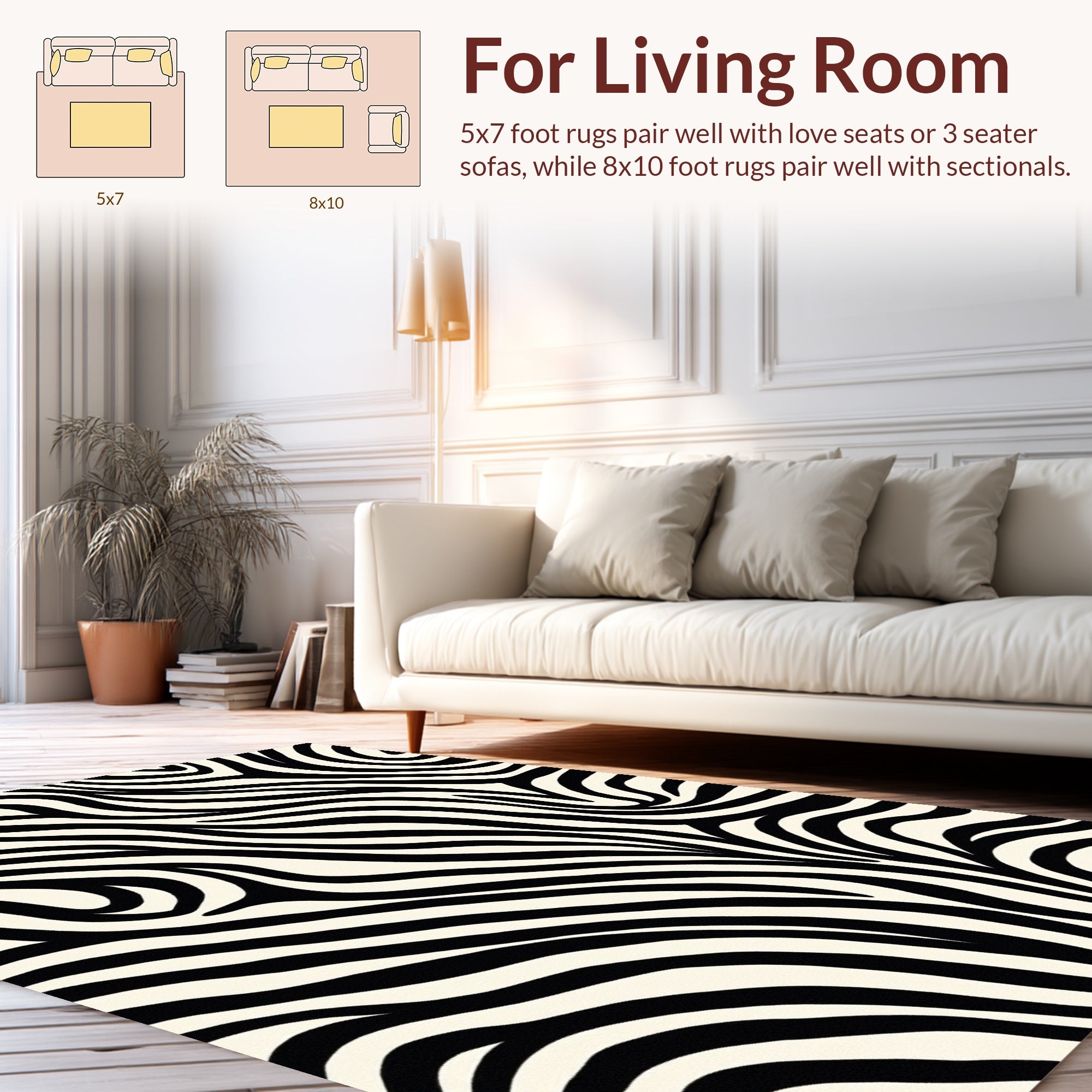 Bold Black White Wavy Stripes Pattern Rug