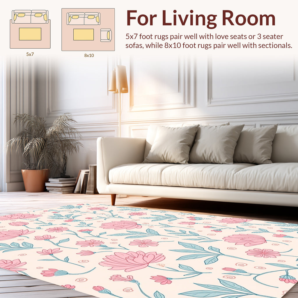Pastel Pink Teal Floral Pattern Rug