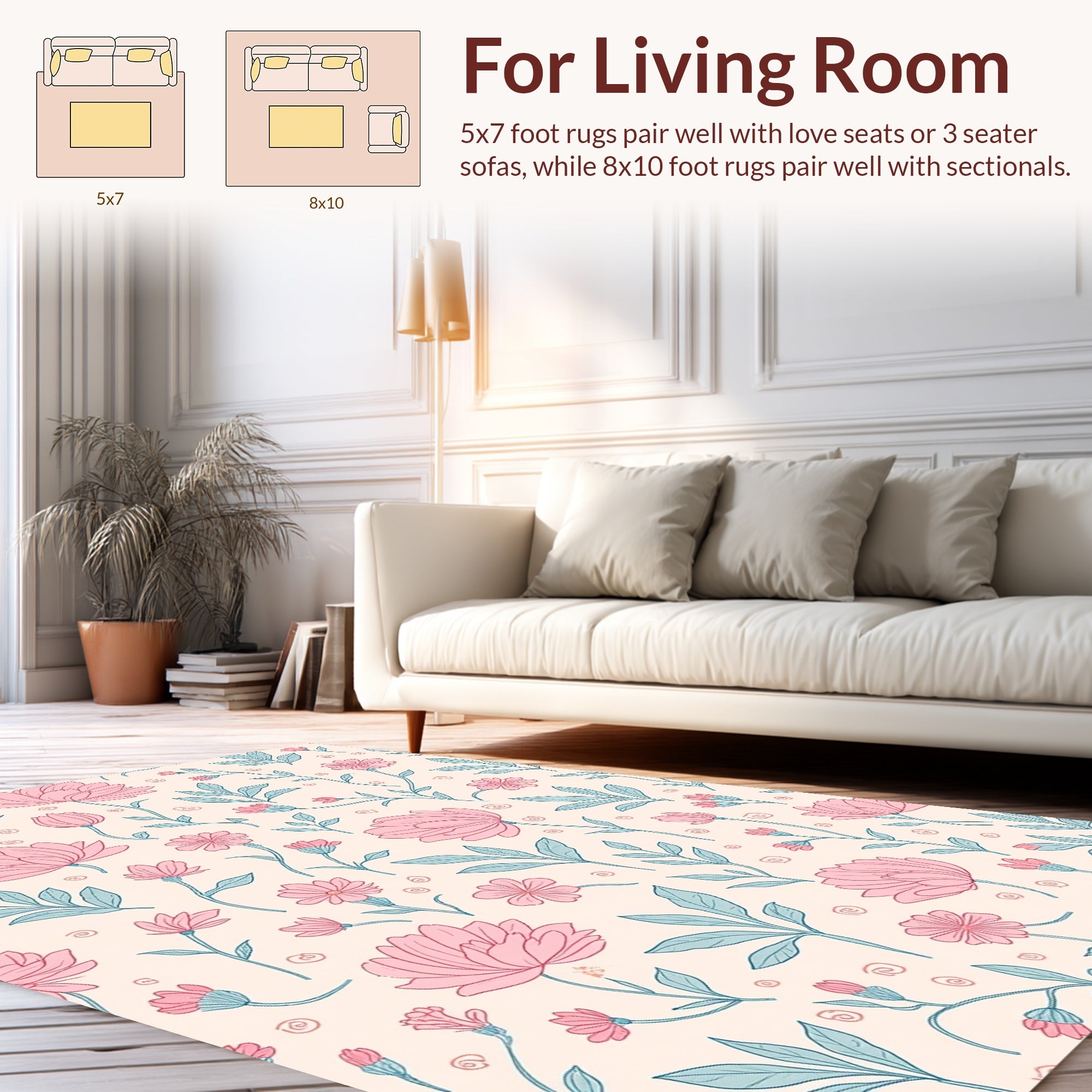 Pastel Pink Teal Floral Pattern Rug