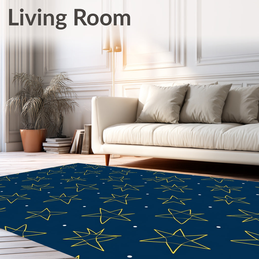 Navy Yellow Star Field Whimsical Rug