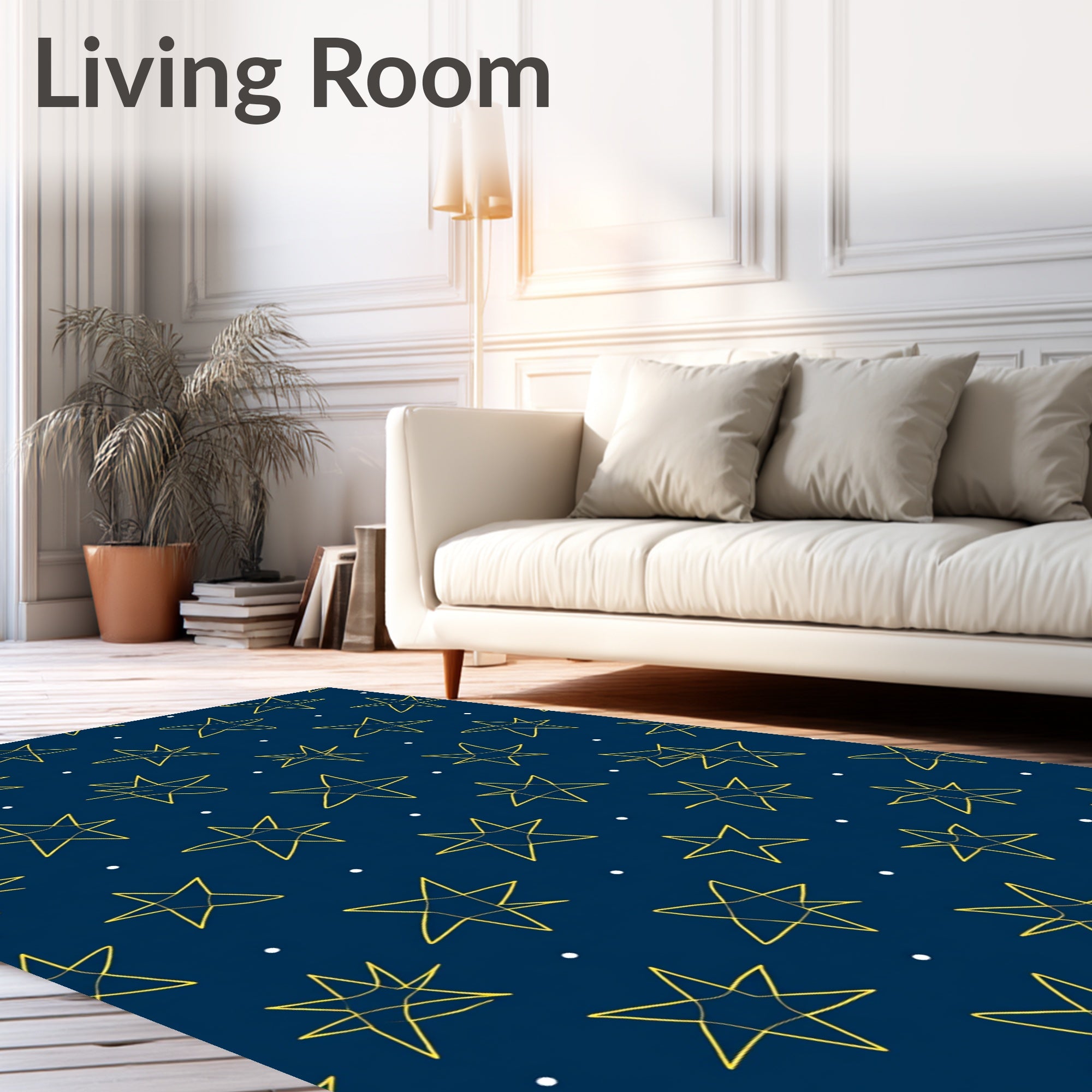 Navy Yellow Star Field Whimsical Rug