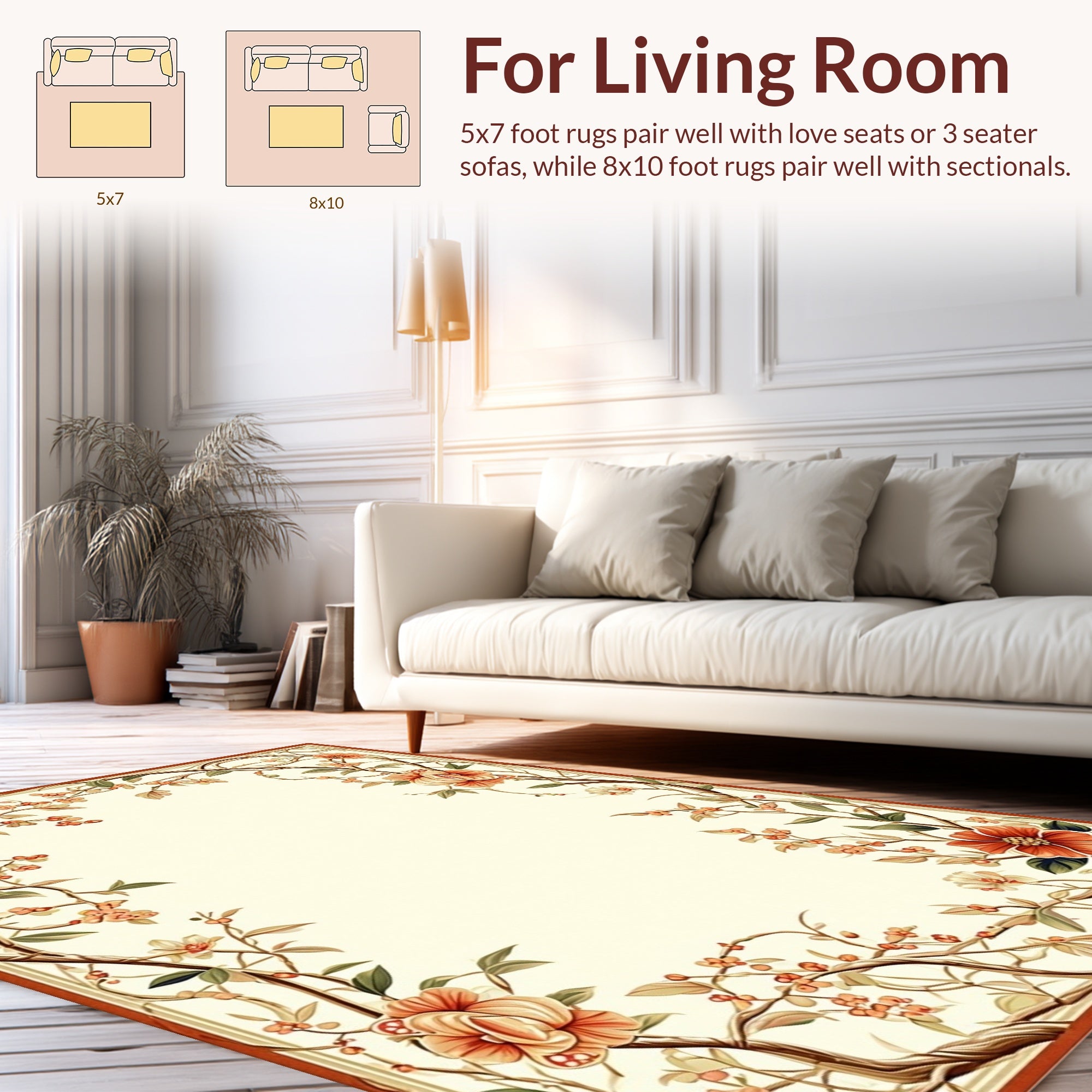 Floral Vine Ornate Border Design Rug