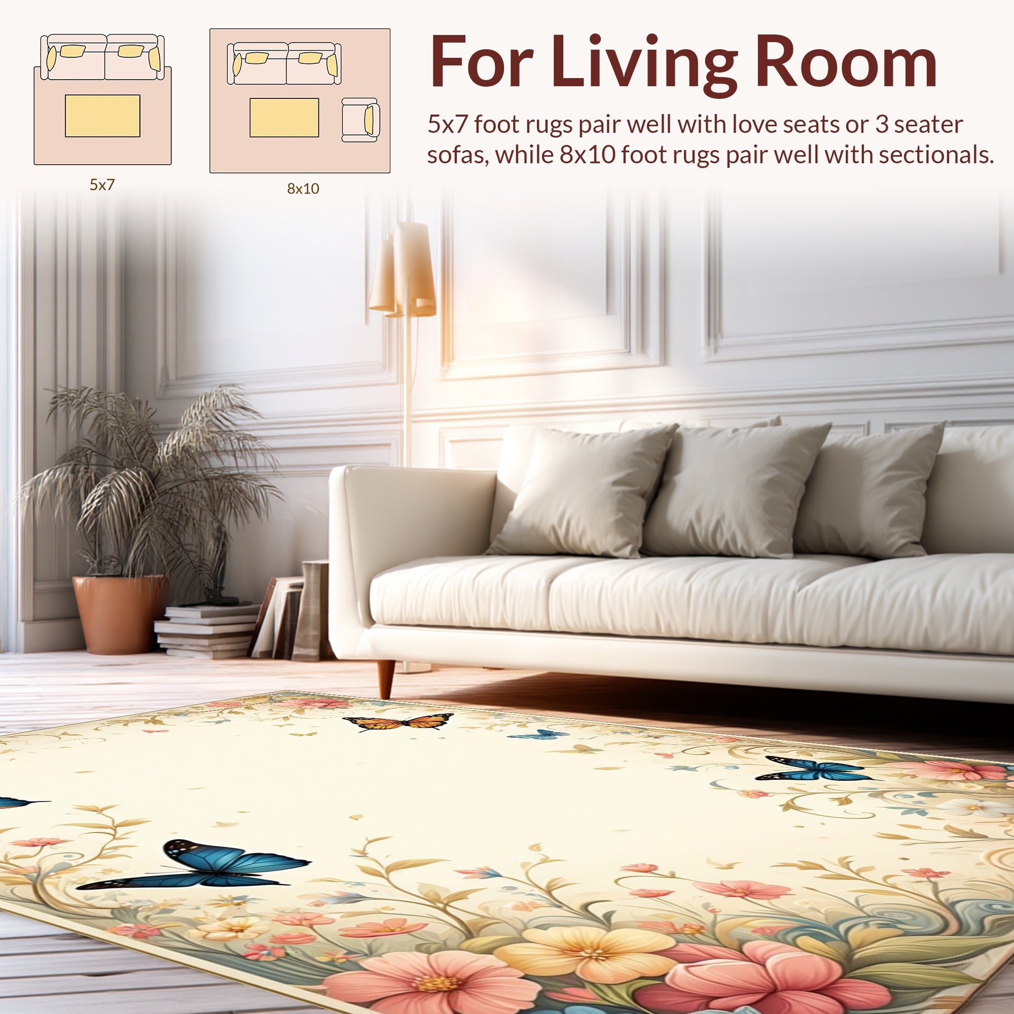 Floral Butterflies And Swirls Rug