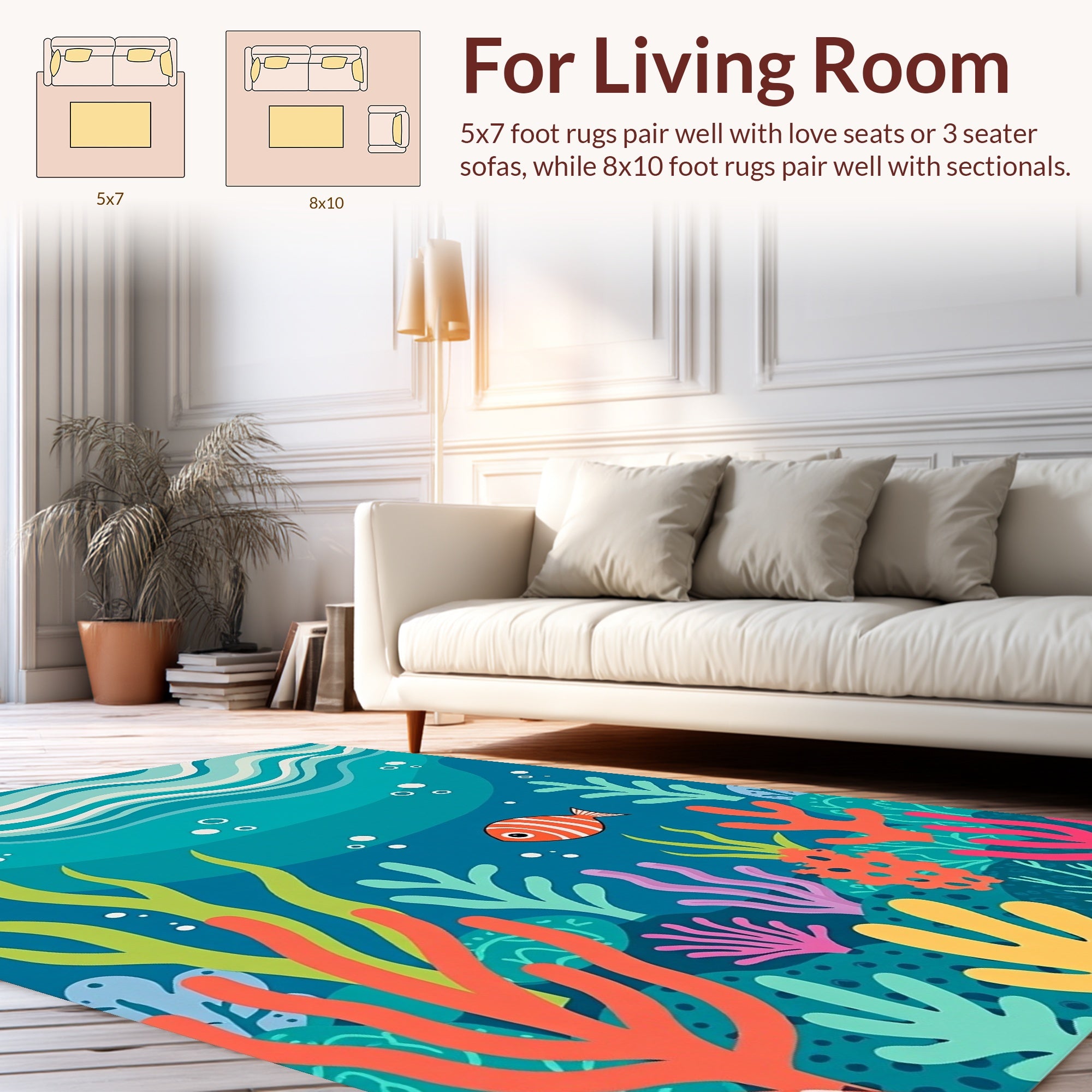Ocean Coral Reef Kids Fun Design Rug