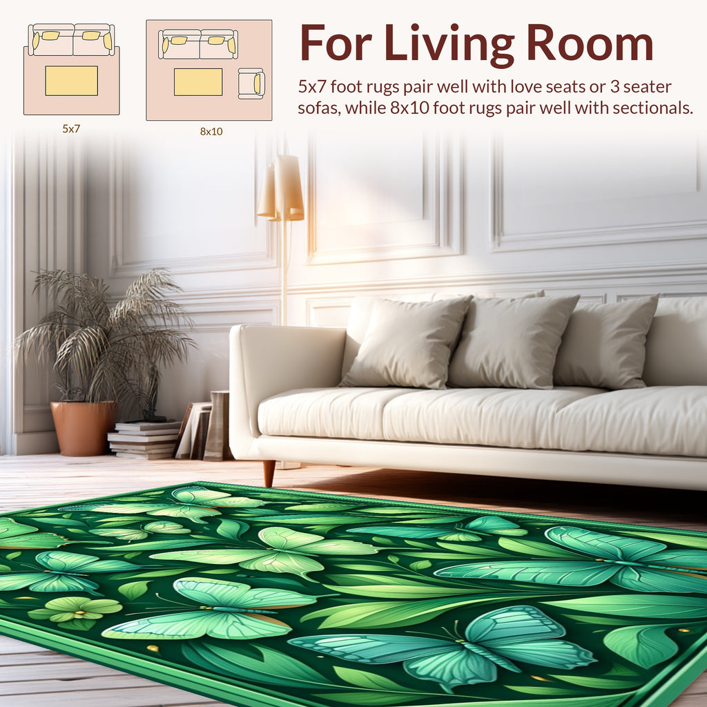 Green Enchanted Butterfly Garden Design Rug