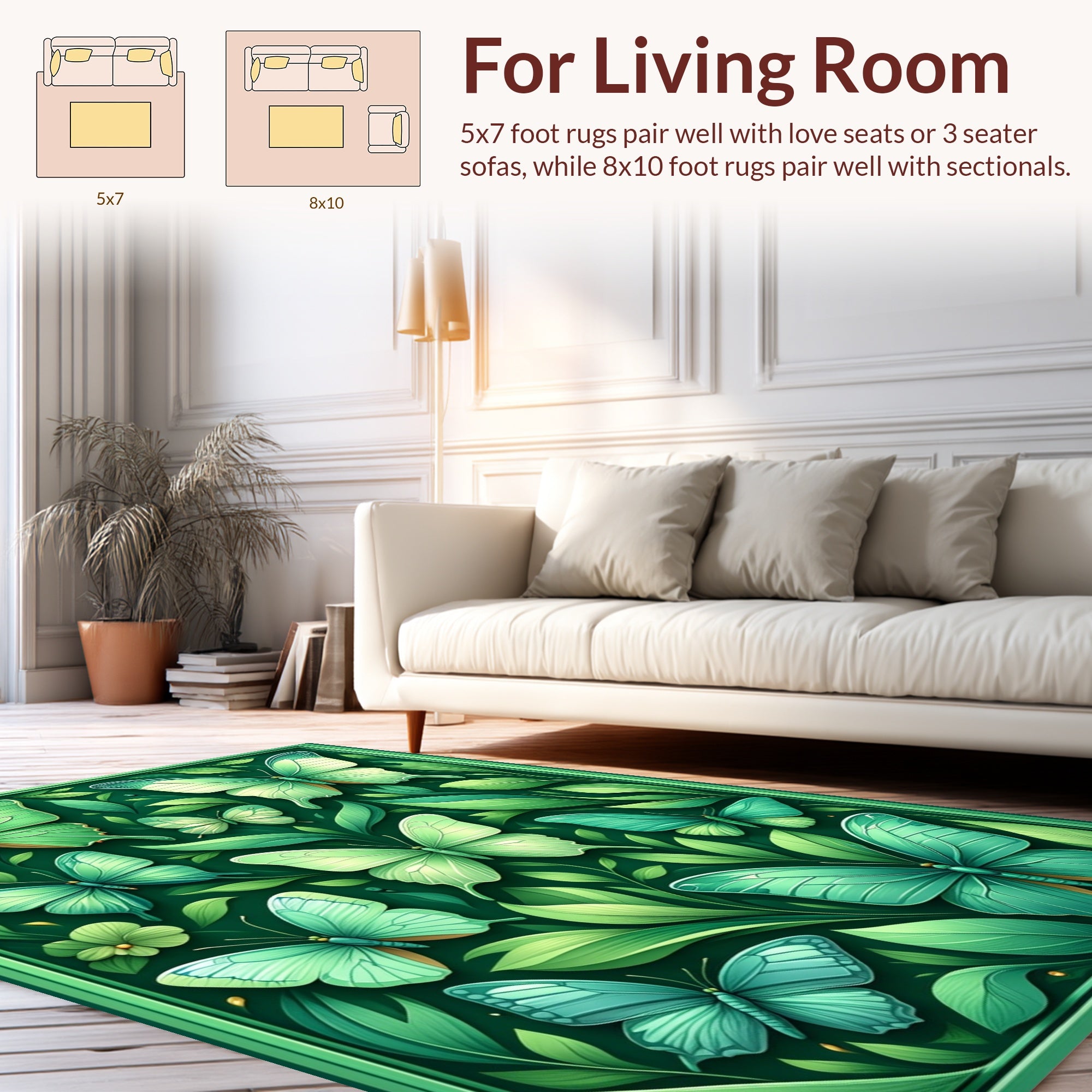 Green Enchanted Butterfly Garden Design Rug