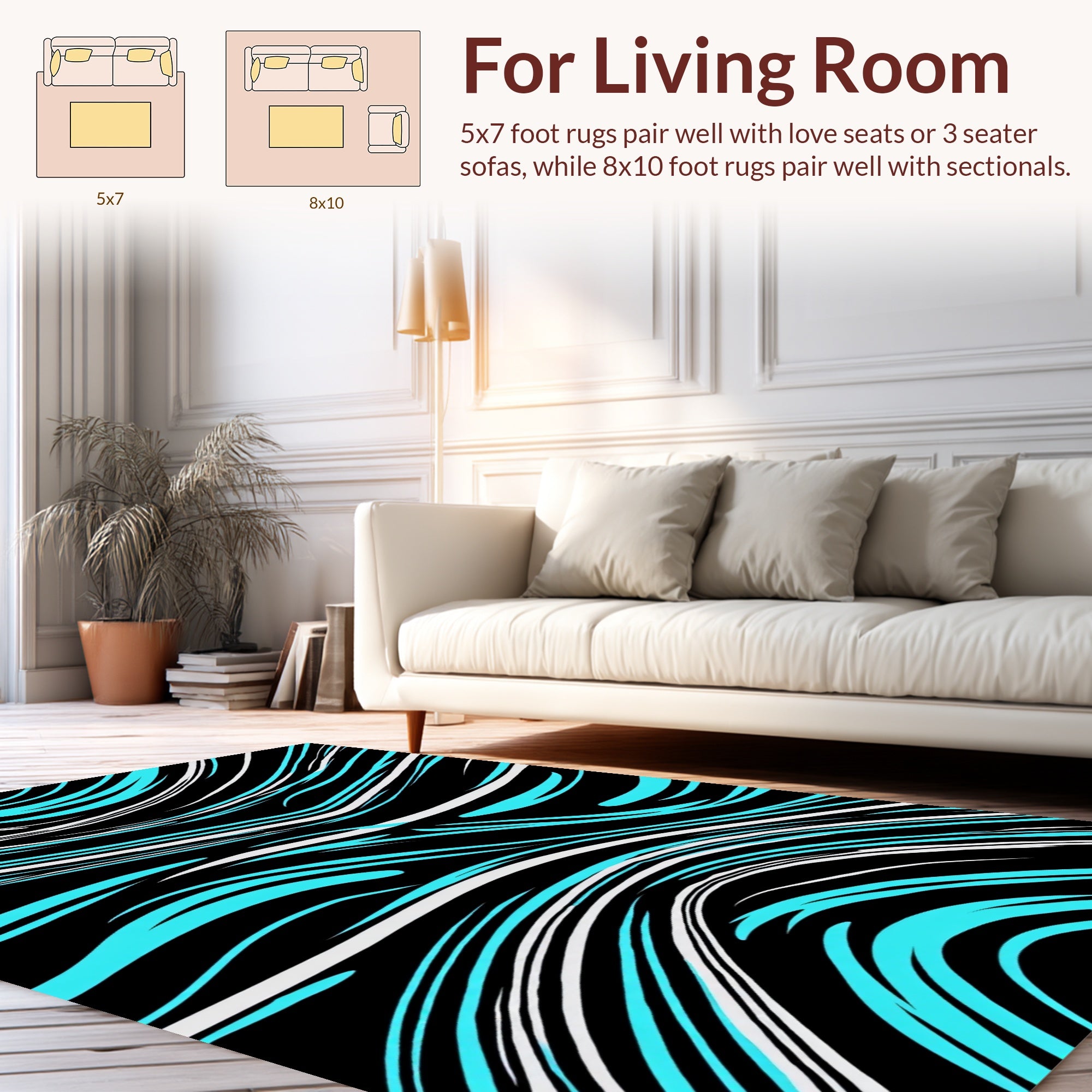 Bright Cyan Abstract Wavy Pattern Rug