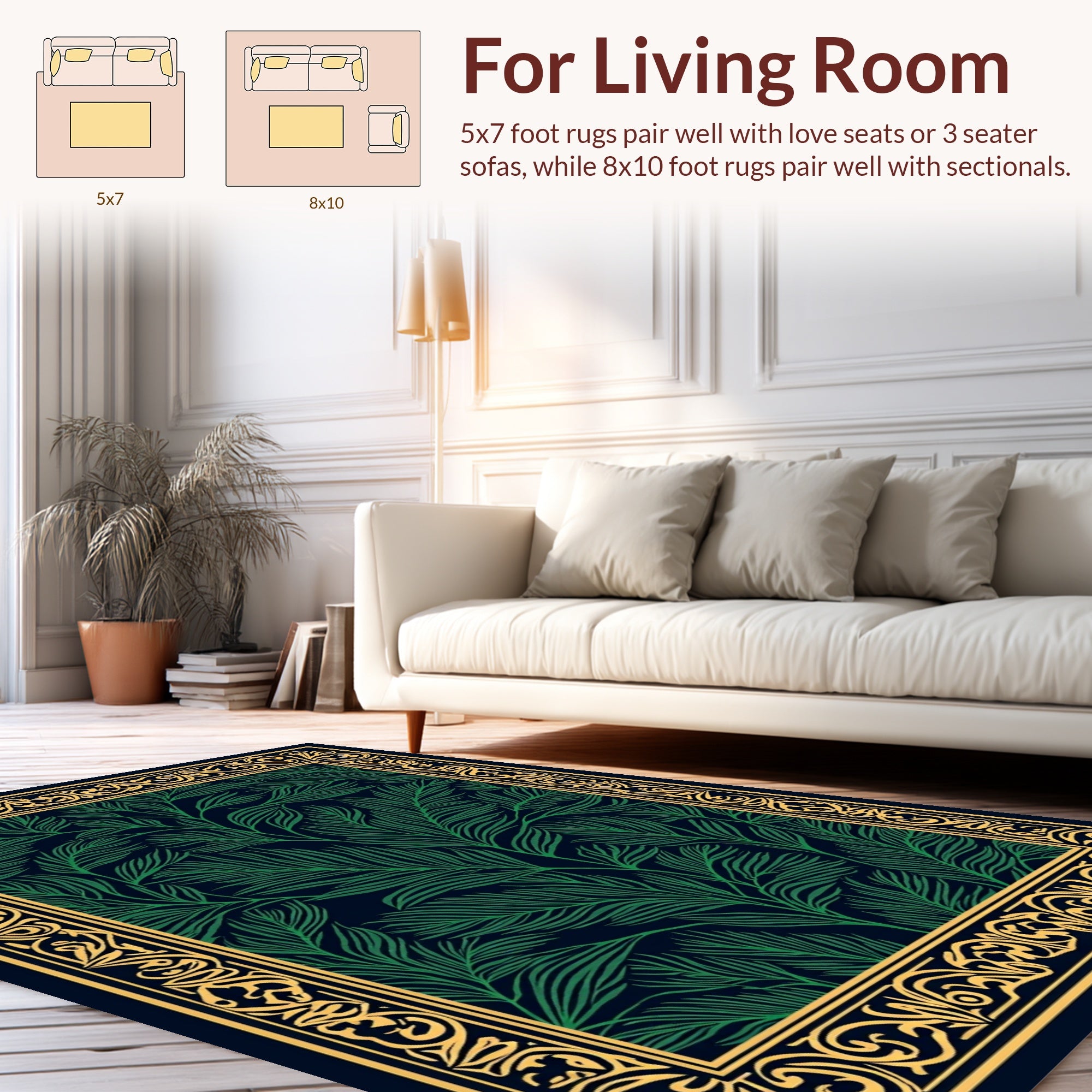 Green Botanical Gold Border Rug