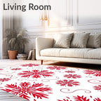Red Snowflake Swirl Abstract Background Rug
