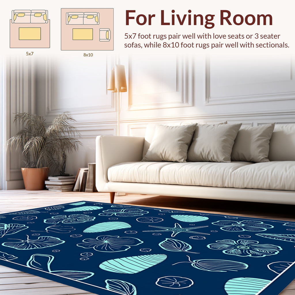 Oceanic Floral Nature Outline Pattern Rug