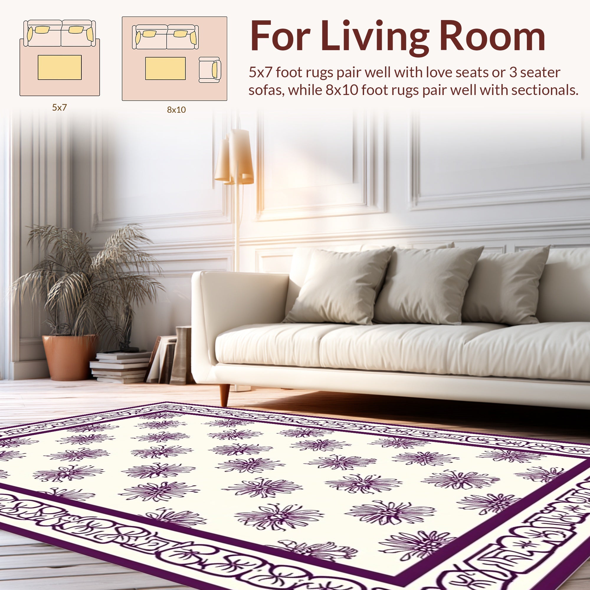 Floral Bordered Repeating Bloom Pattern Rug