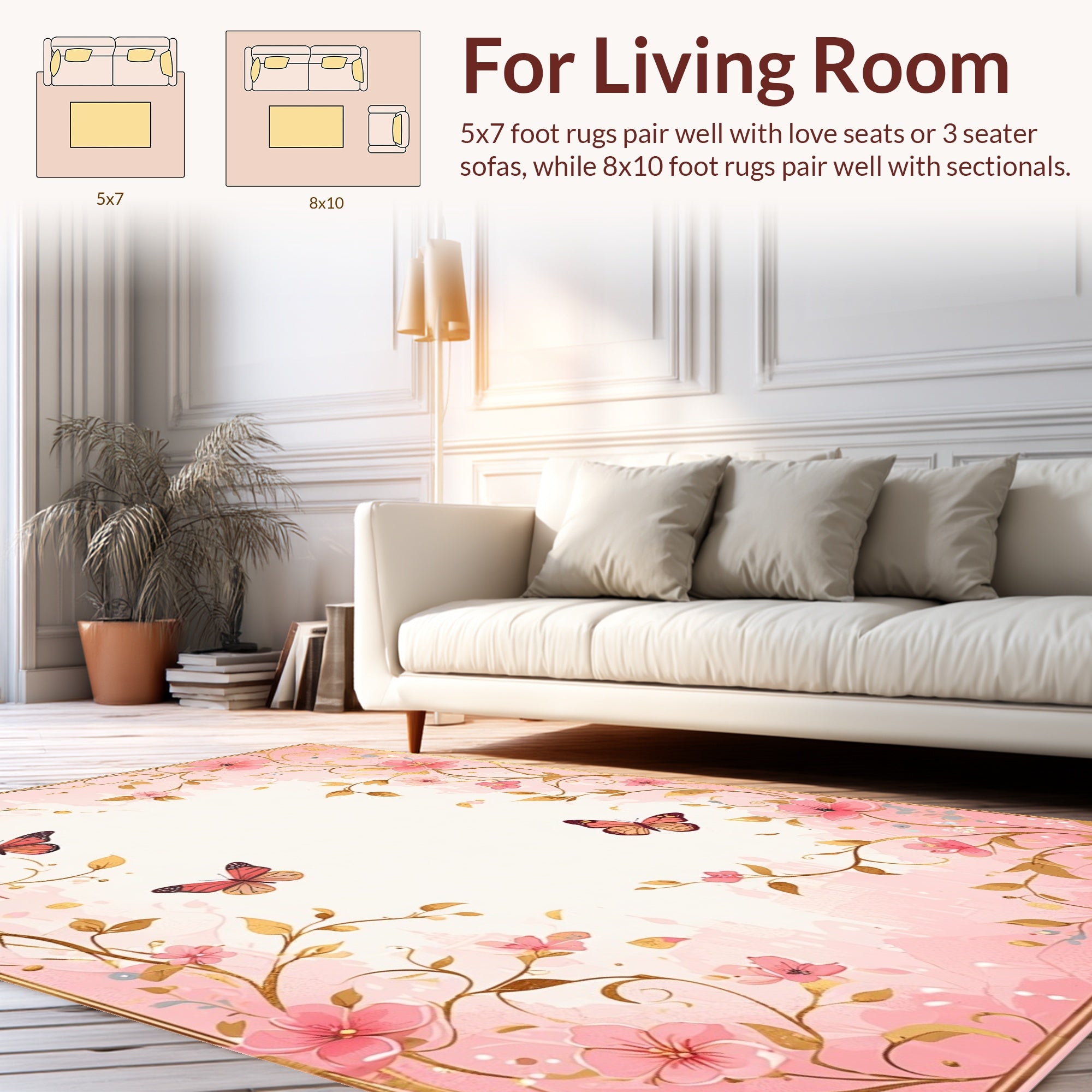 Pink floral accent with butterflies and gold Rug