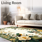 Green Birds Among Cream Flowers Rug