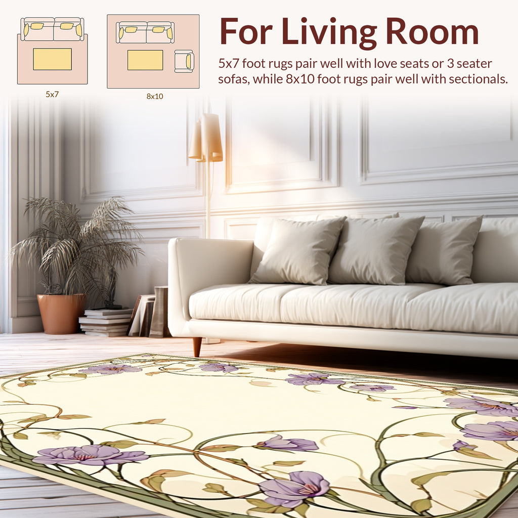 Vineyard Floral Lilac Art Nouveau Design Rug