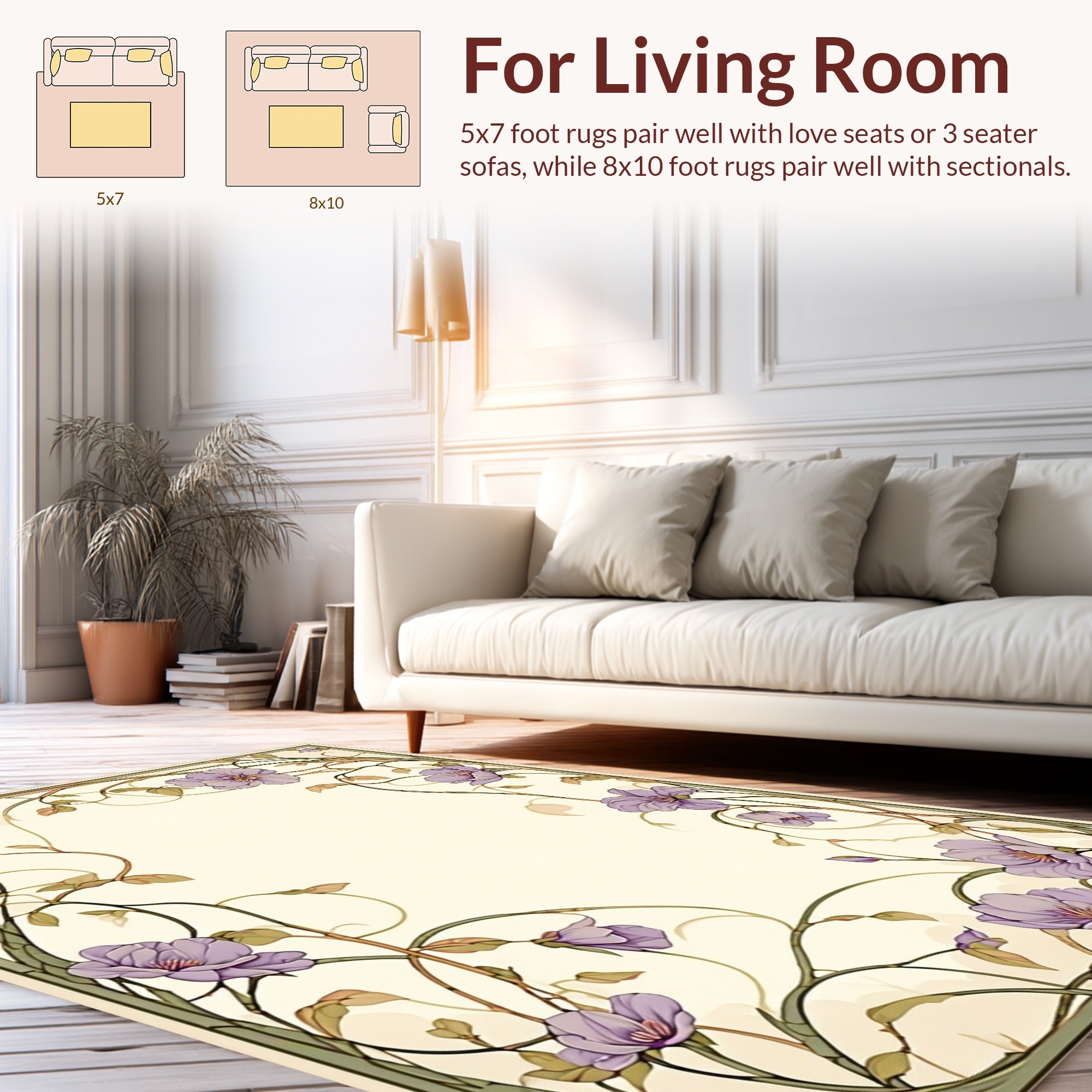 Vineyard Floral Lilac Art Nouveau Design Rug